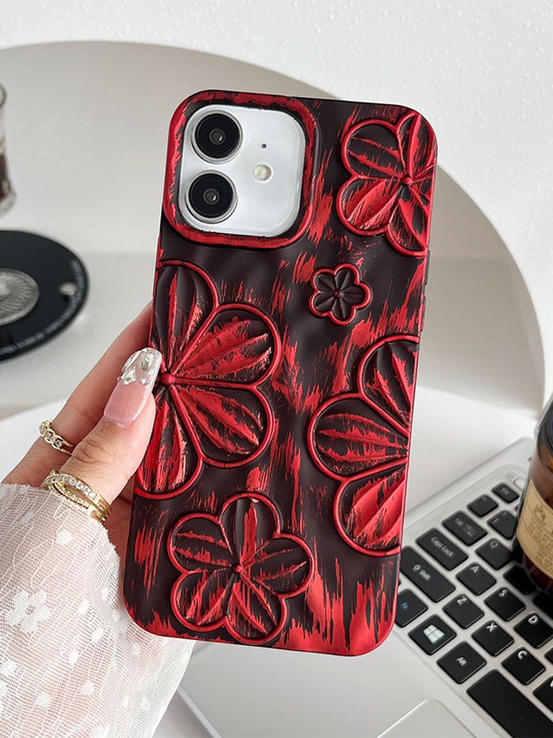 

Luxury Kase Floral Printed iPhone 11 Back Case Mobile Accessories, Red