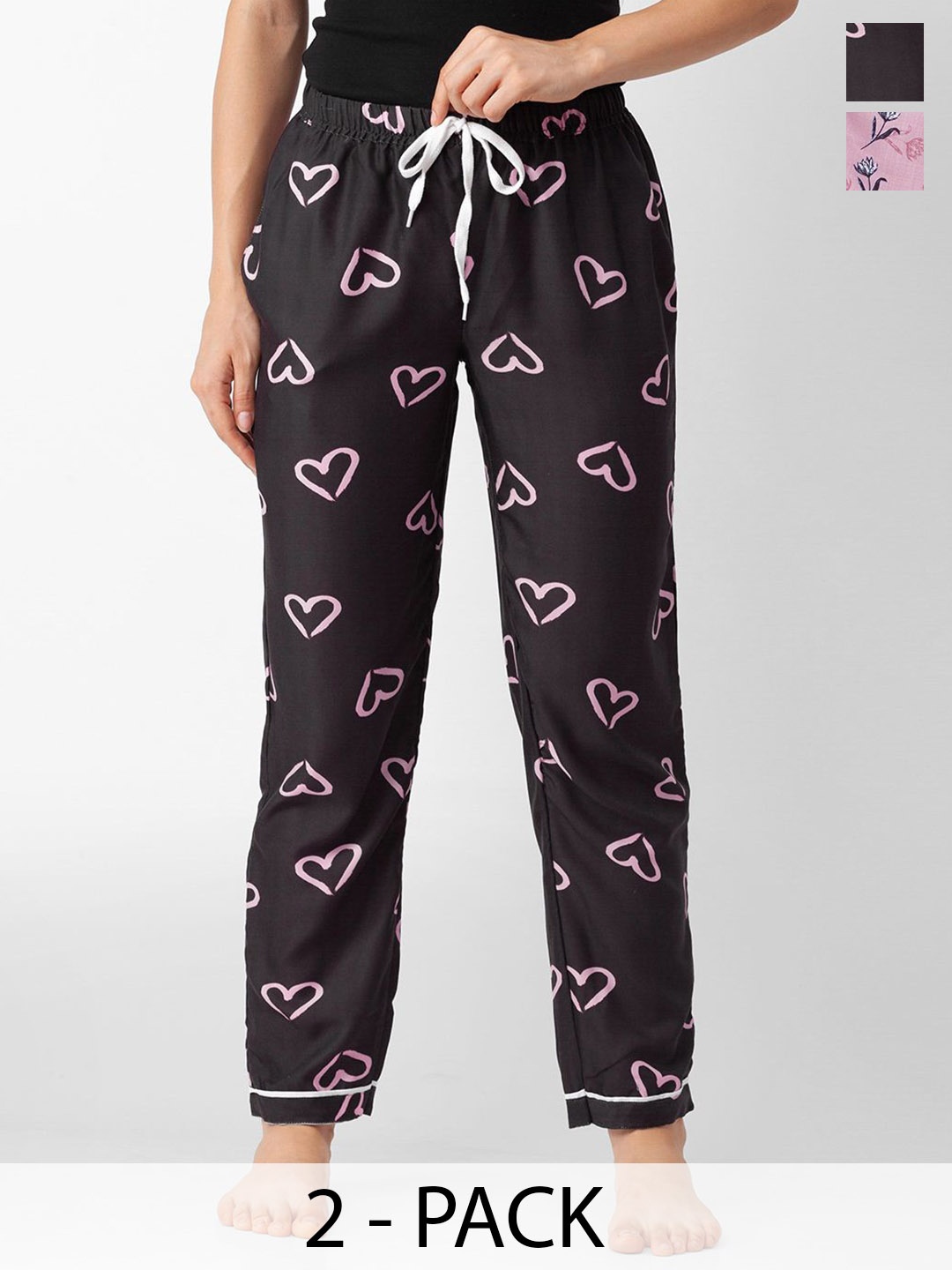 

FashionRack Pack of 2 Women Printed Cotton Pyjamas, Black