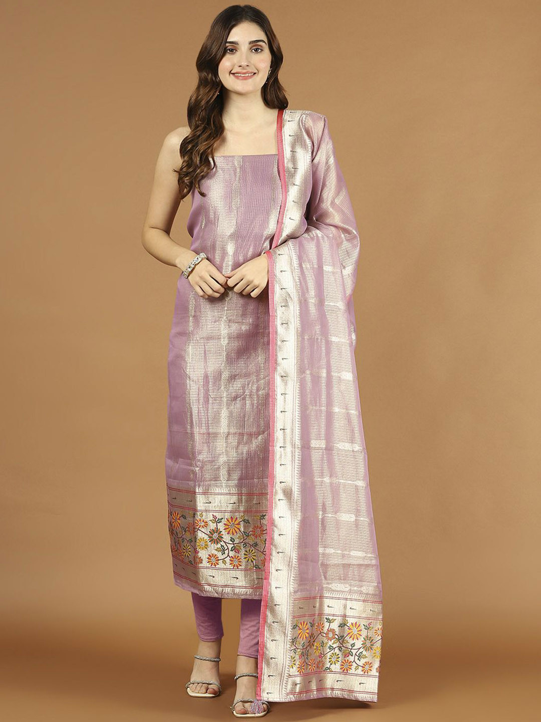 

Meena Bazaar Unstitched Dress Material, Purple
