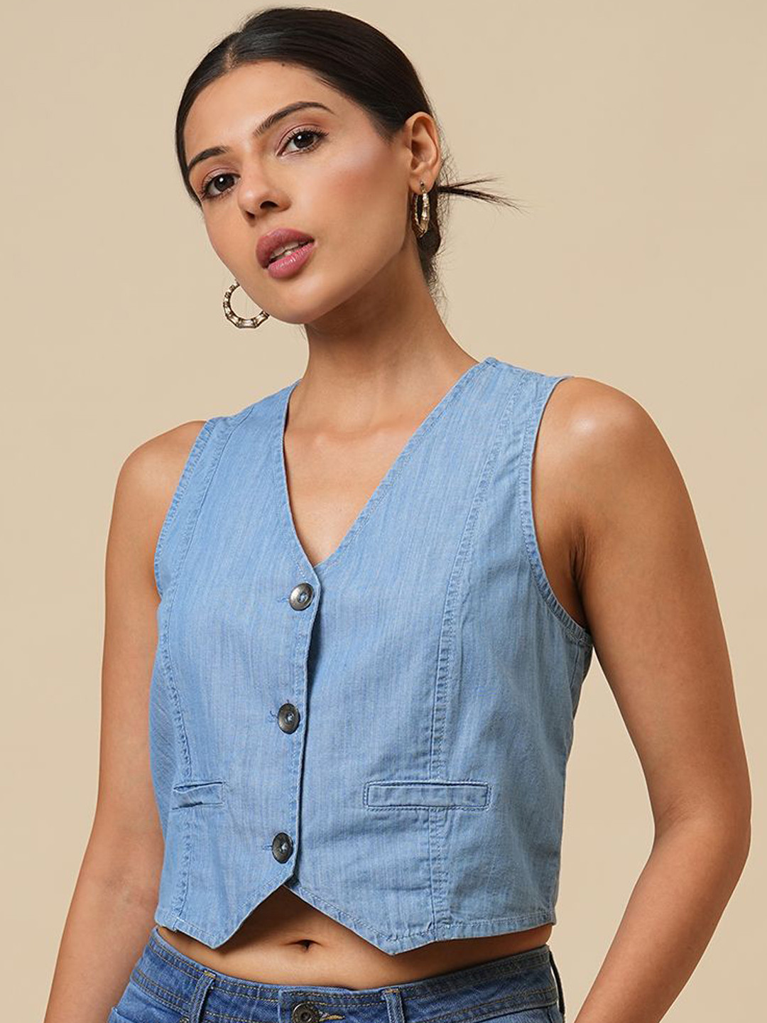 

Chemistry Women Washed Crop Denim Jacket with Embroidered, Blue