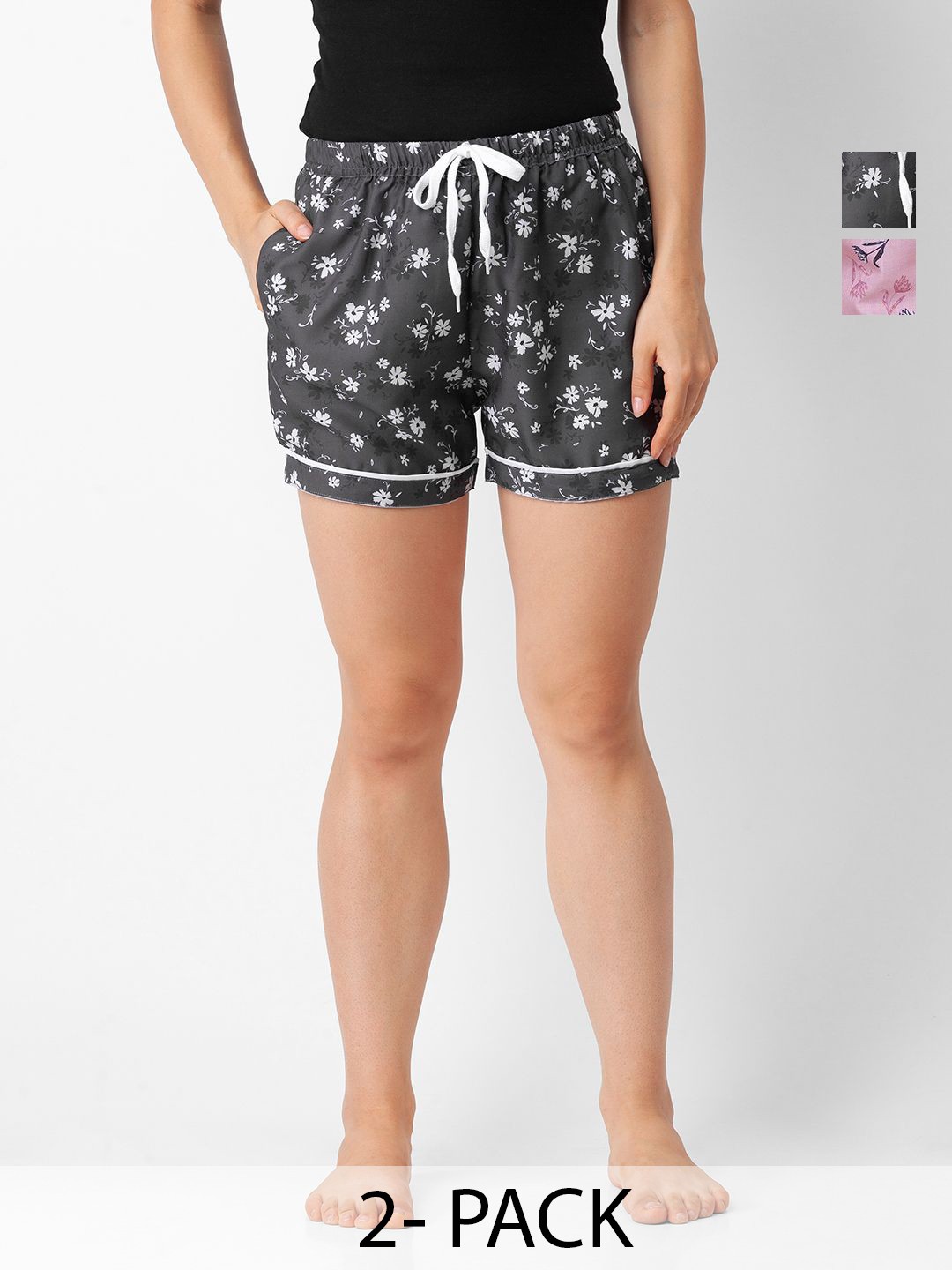 

FashionRack Pack Of 2 Women Printed Lounge Shorts, Pink