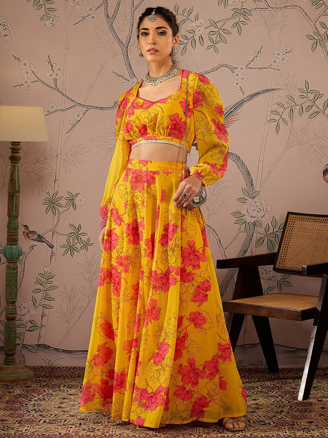 

Shae by SASSAFRAS Printed Ready to Wear Lehenga &, Yellow