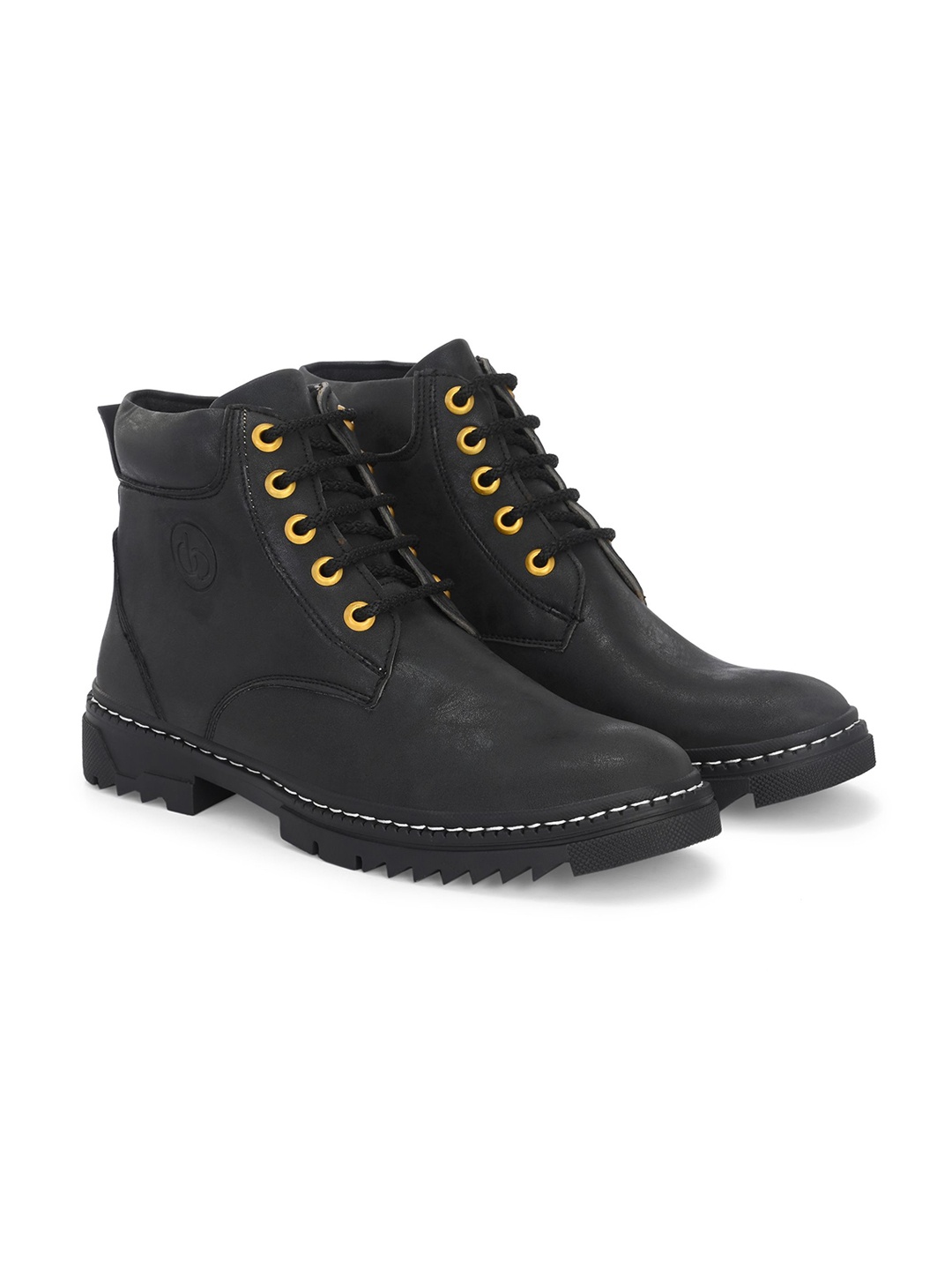 

Azzaro Black Men Round Toe Mid-Top Round Toe Regular Boots