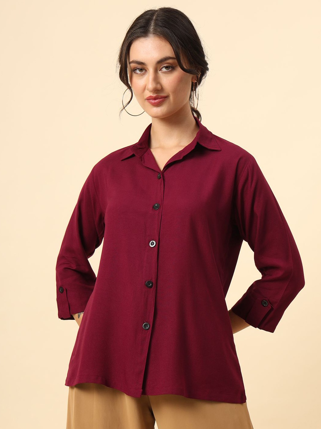 

HERE&NOW Women Comfort Opaque Casual Shirt, Magenta