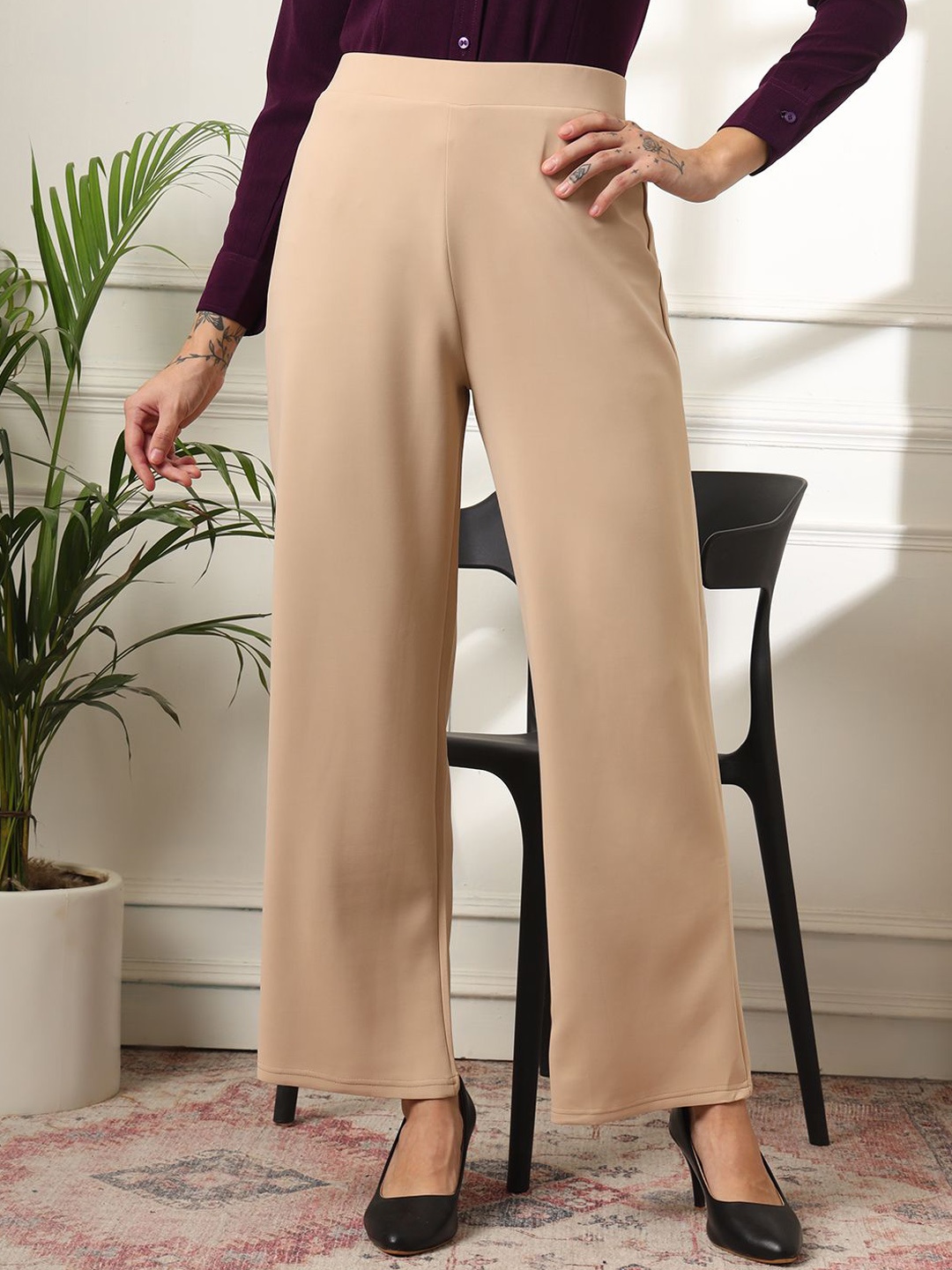 

FITHUB Women High-Rise Trousers, Cream