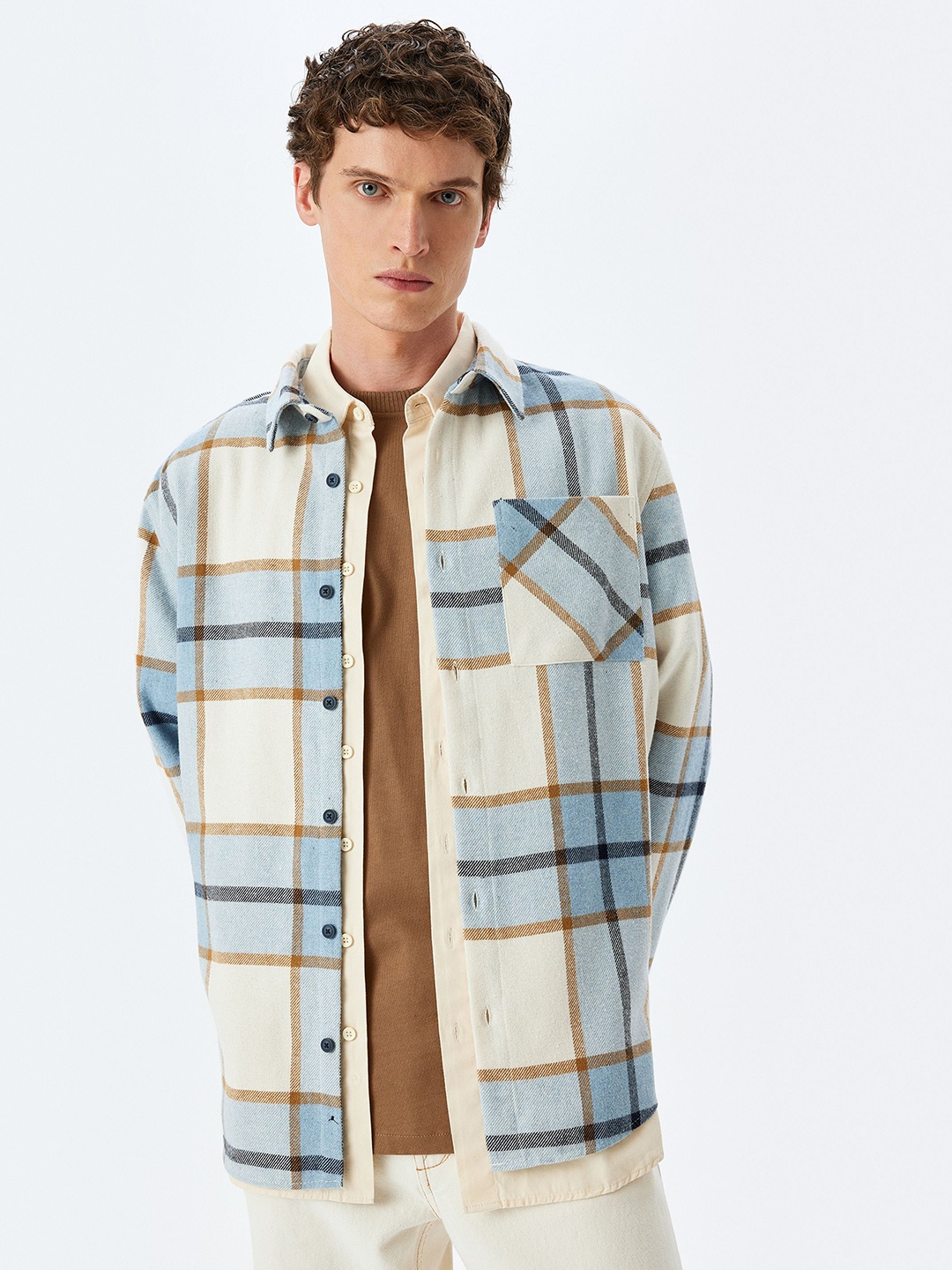 

Koton Men Windowpane Checks Opaque Checked Casual Shirt, Blue