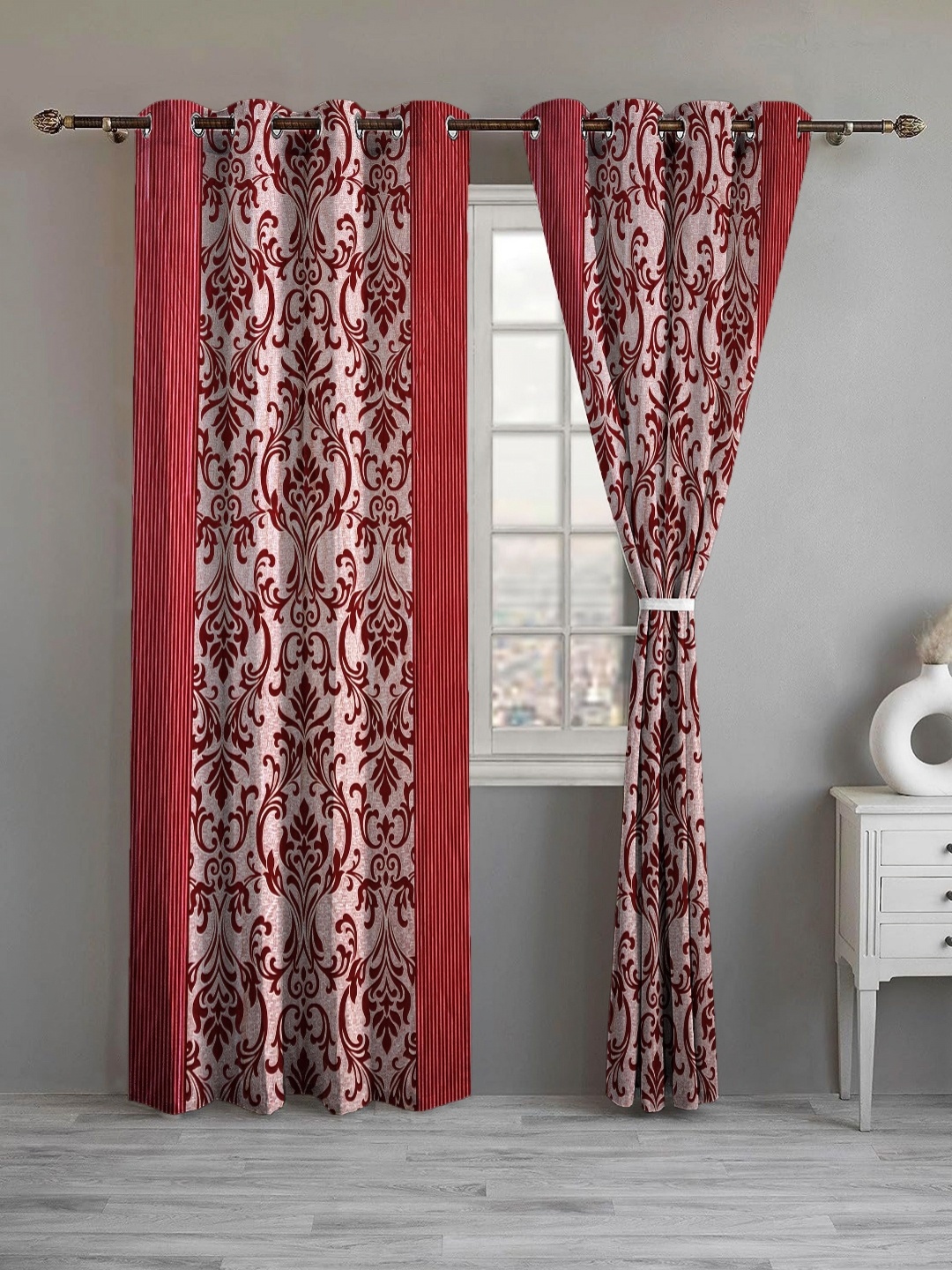 

Lunar Days Maroon Set of 2 Floral Room Darkening Door Curtain