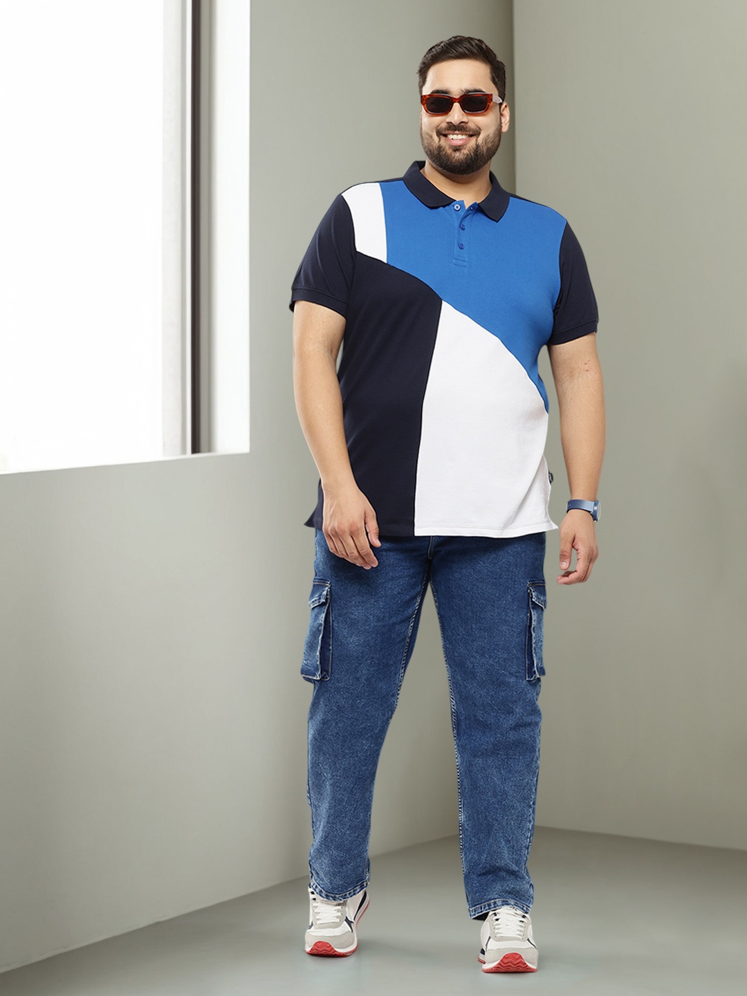 

Sztori Plus Size Regular-Fit Colorblocked Pure Cotton T-shirt, Black