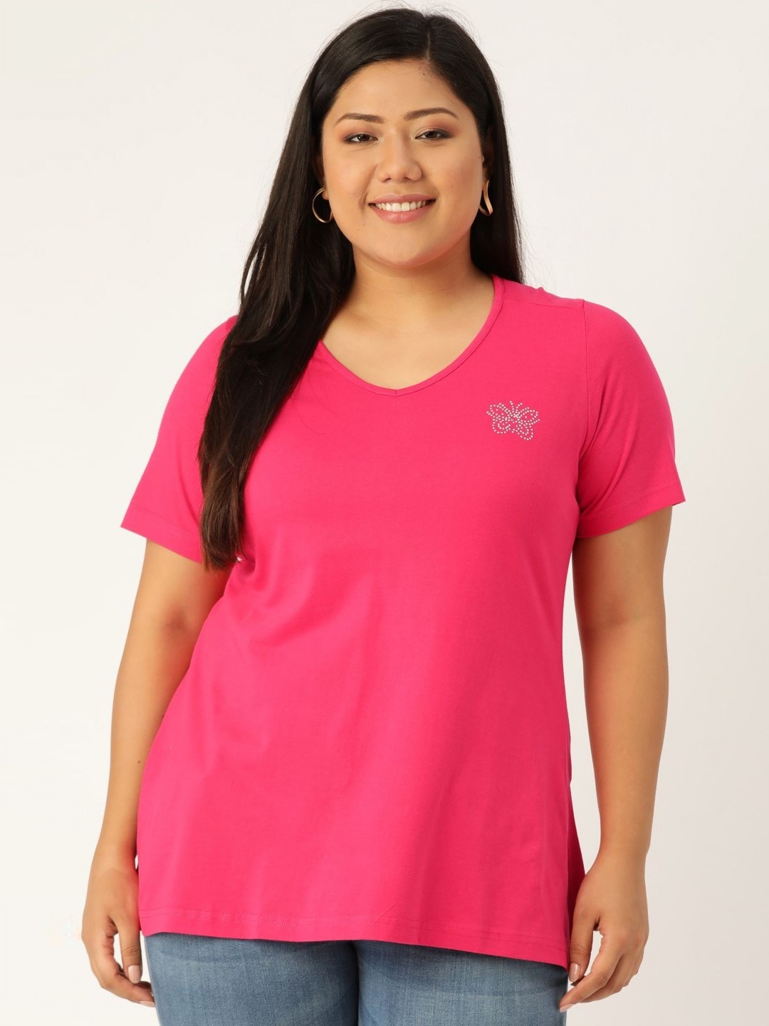 

theRebelinme Women V-Neck T-shirt, Fuchsia