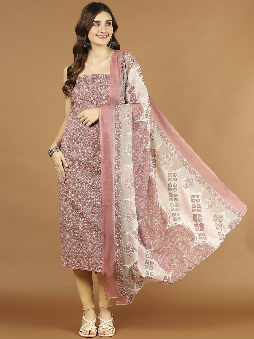 

Meena Bazaar Abstract Printed Cotton Unstitched Dress Material, Pink