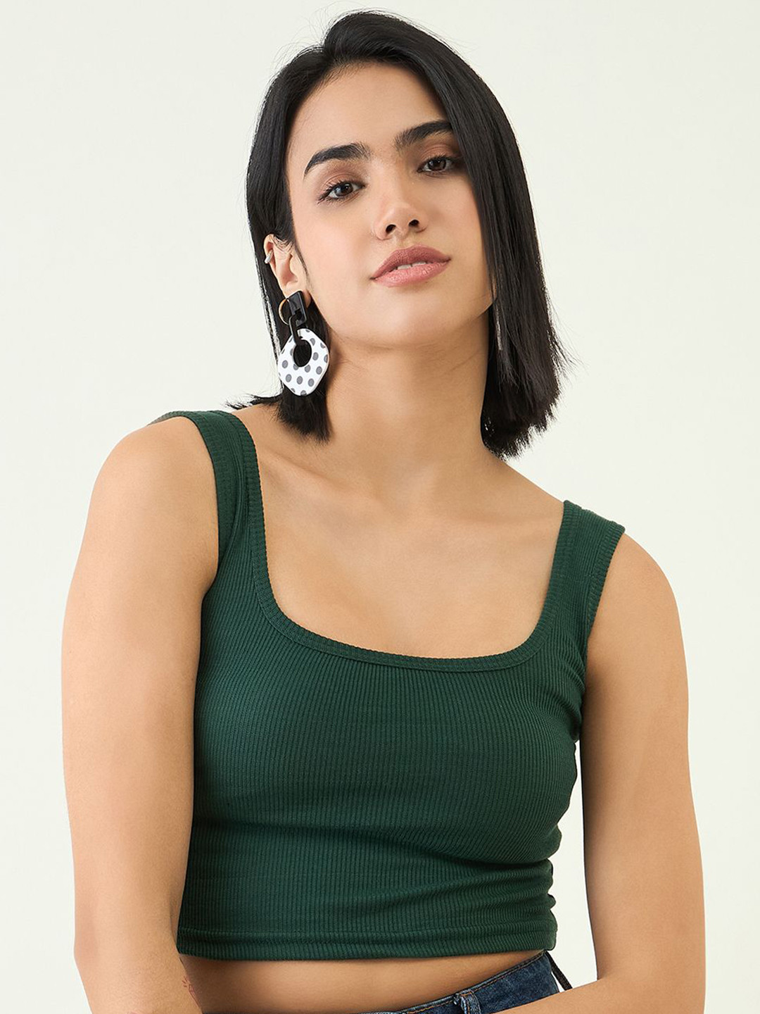 

bearbrother Scoop Neck Sleeveless Tank Crop Top, Green
