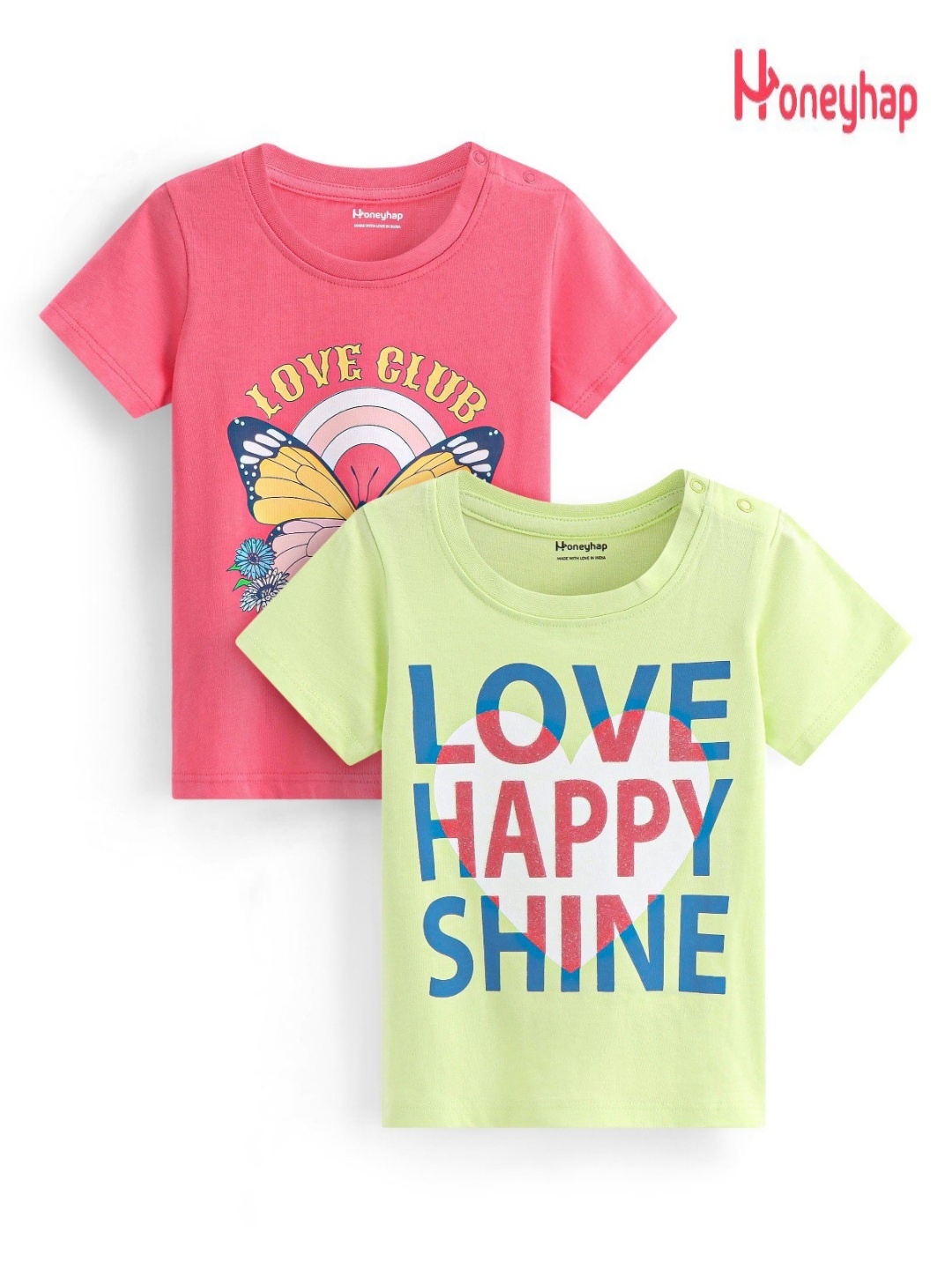 

Honeyhap Girls 2 V-Neck Applique T-shirt, Pink