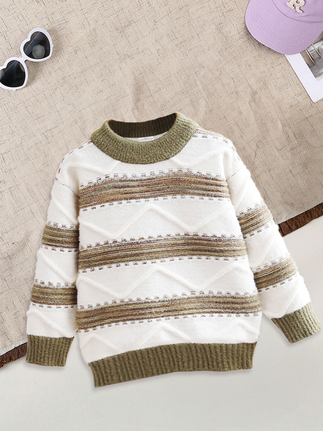 

FOREVER FRIDAY Boys Striped Round Neck Pullover Sweaters, Olive