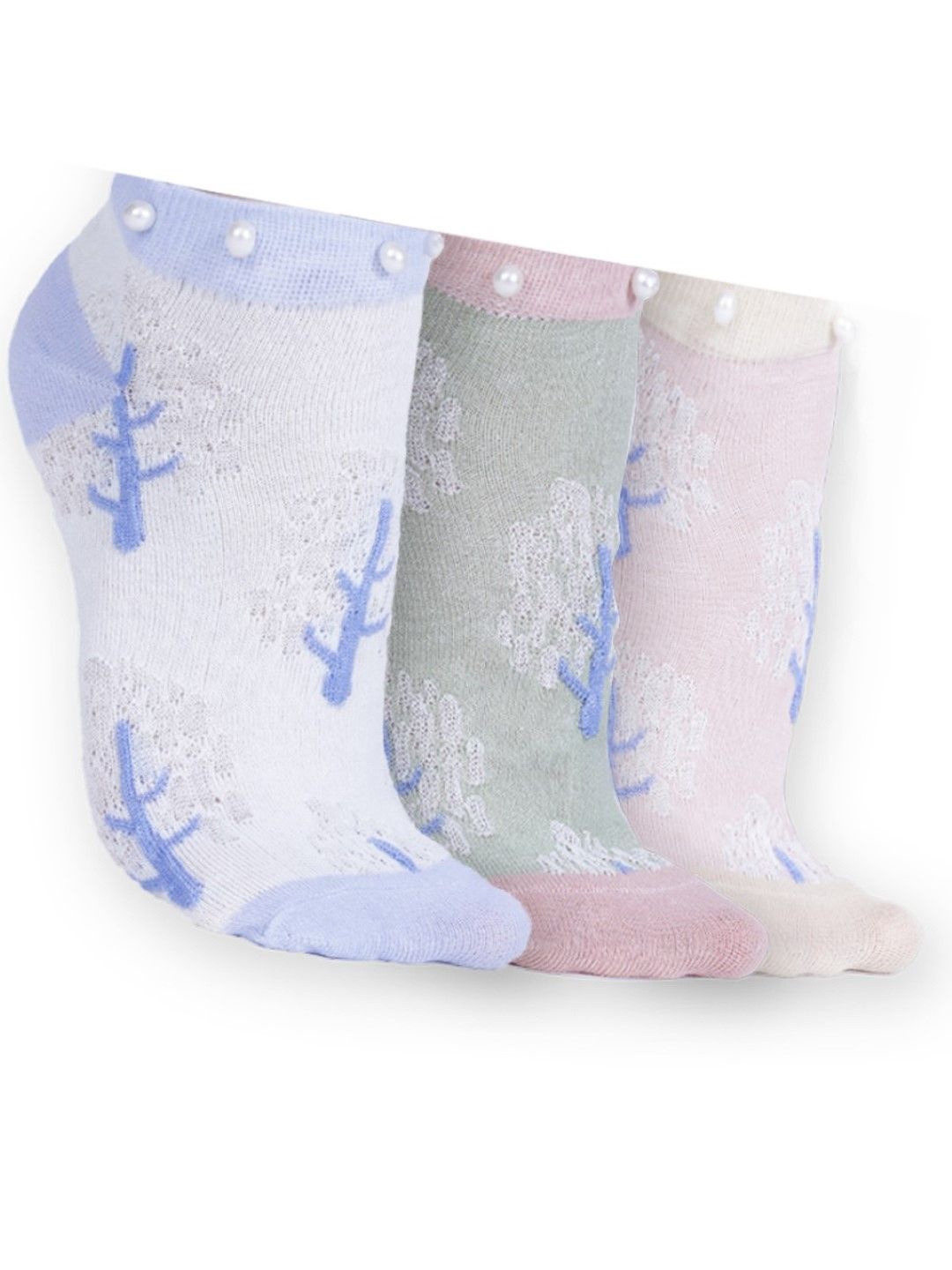 

Dollar Women Pack Of 3 Patterned Ankle-Length Socks, Blue