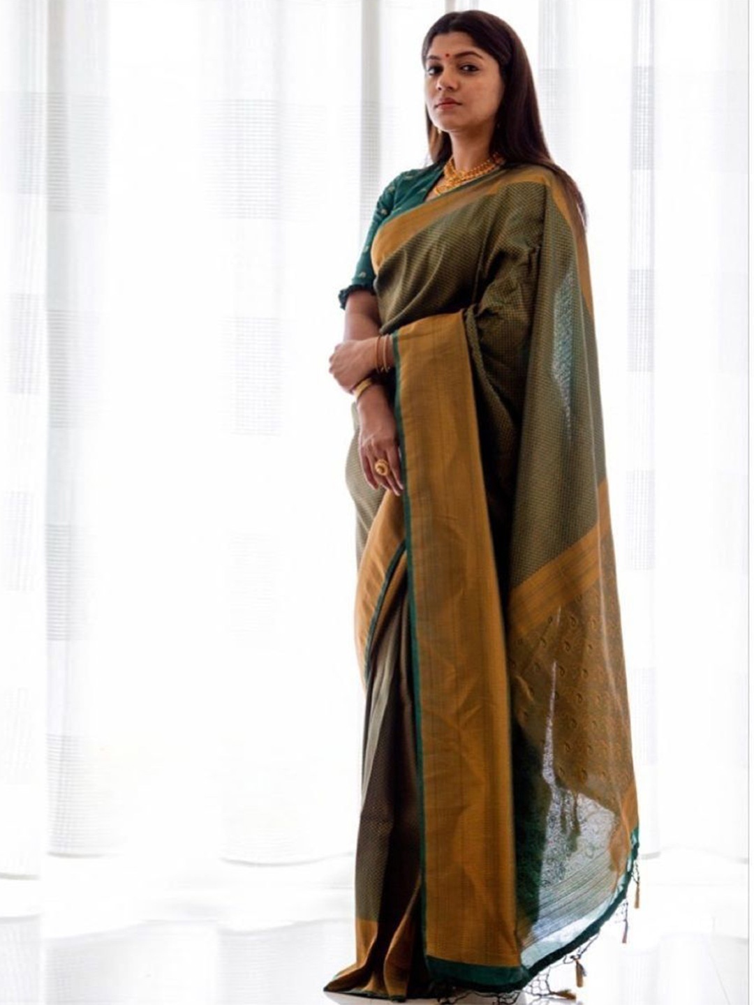 

Areca Designer Woven Design Zari Pure Silk Banarasi Saree, Green