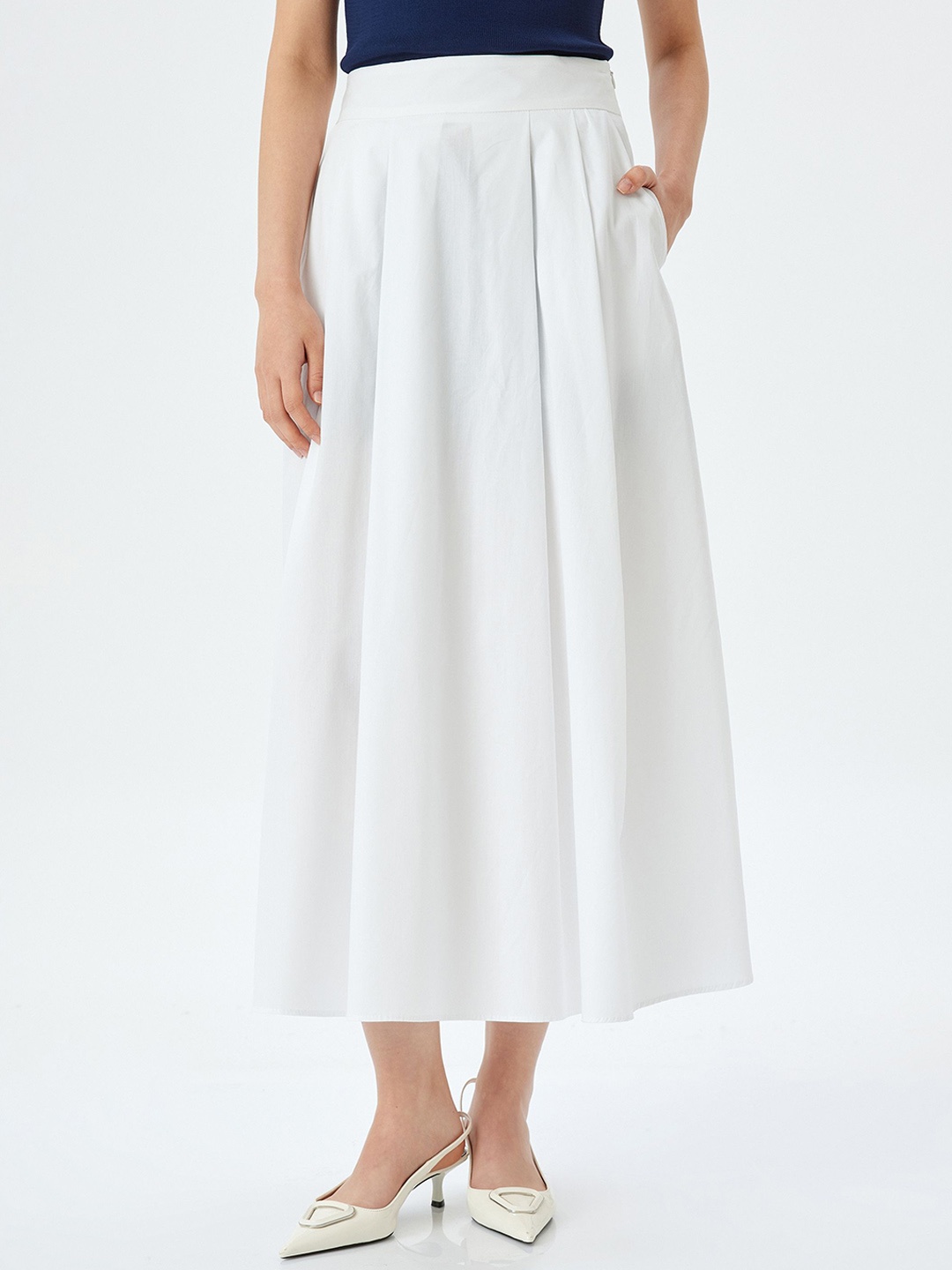 

Koton Women Pure Cotton A-line Midi Skirts, Off white