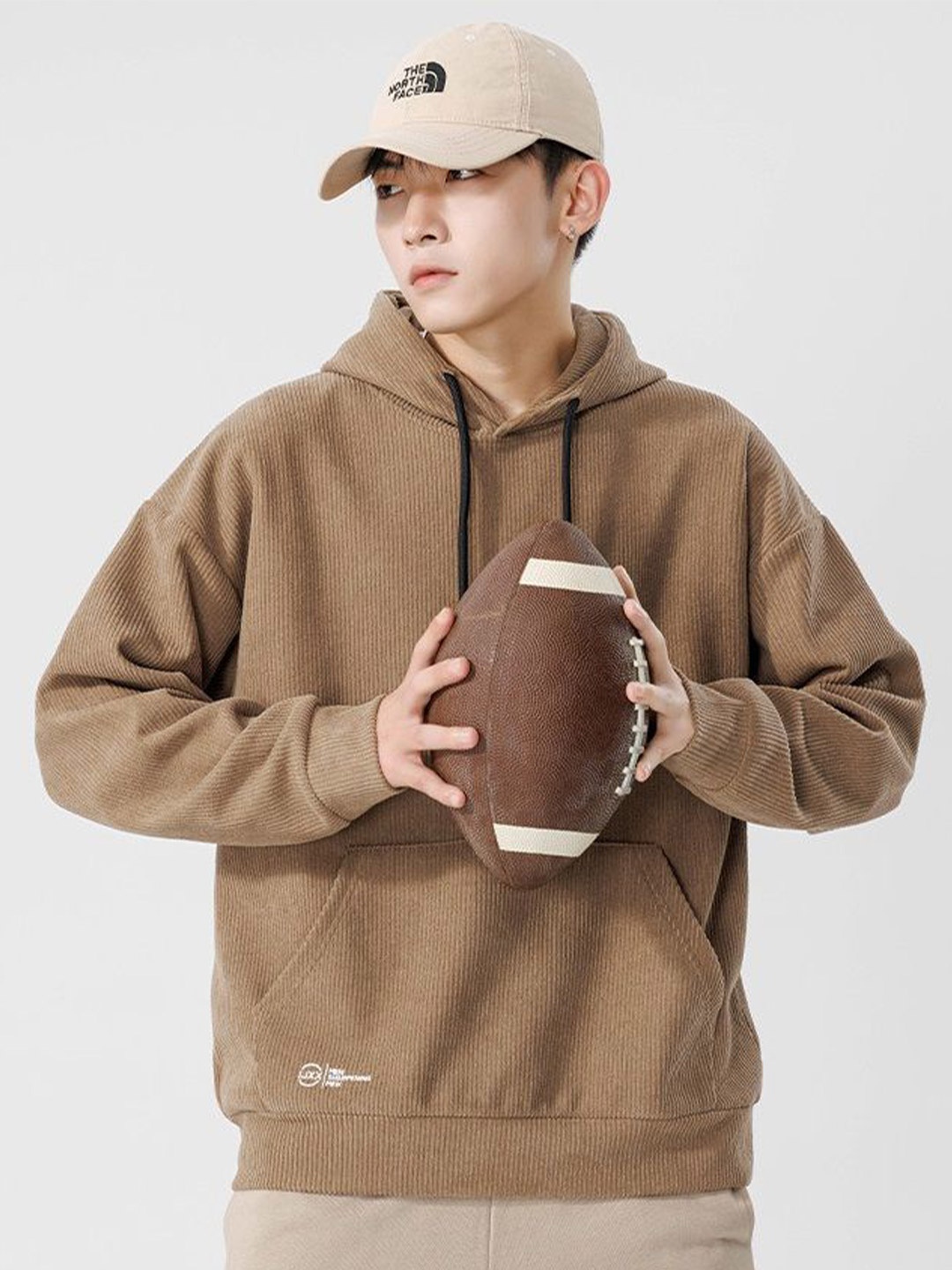 

HERE&NOW Men Hooded Pullover Sweatshirt, Khaki