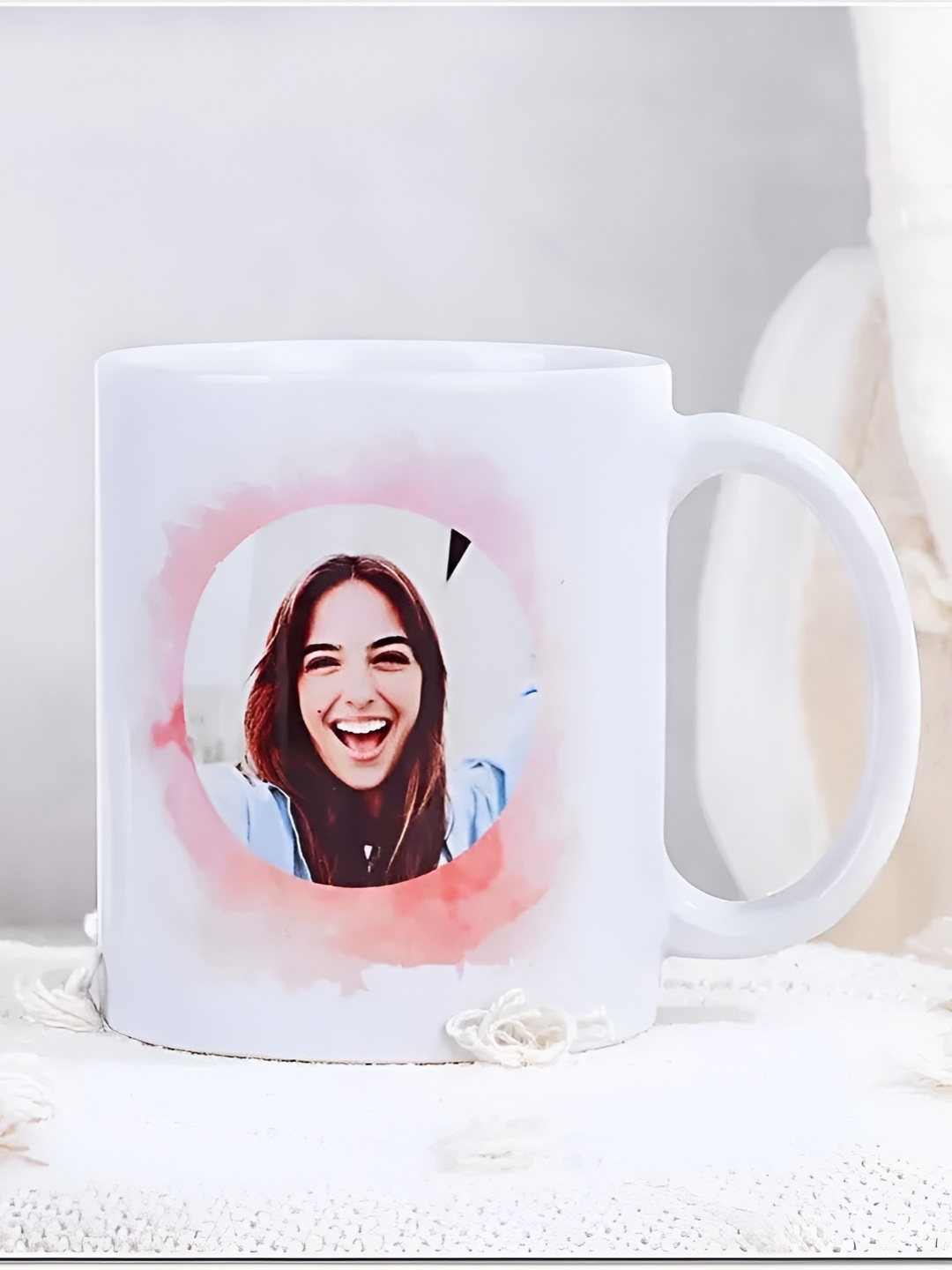 

fnp White & Pink Printed Ceramic Glossy Mugs Set of Cups and Mugs