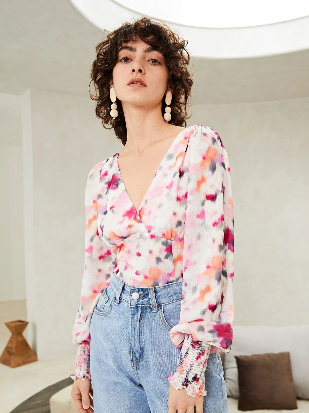 

Stylecast X Slyck Tie and Dye Fitted Crop Top, Peach