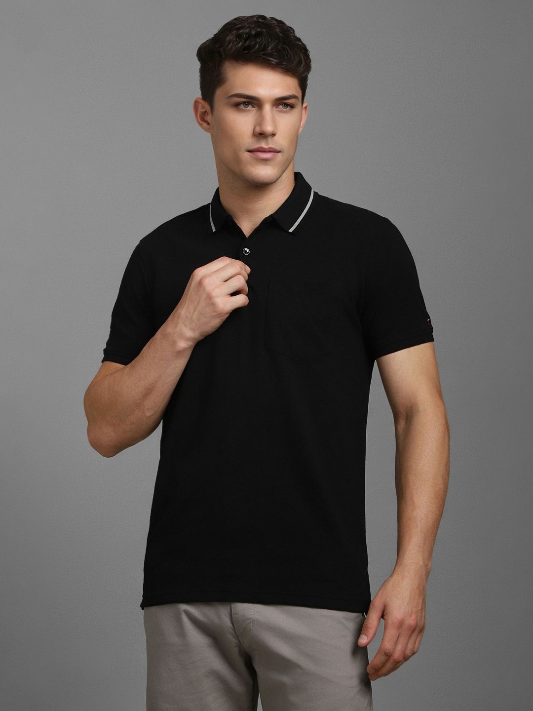 

Louis Philippe Sport Men Polo Collar Pockets Slim Fit T-shirt, Black