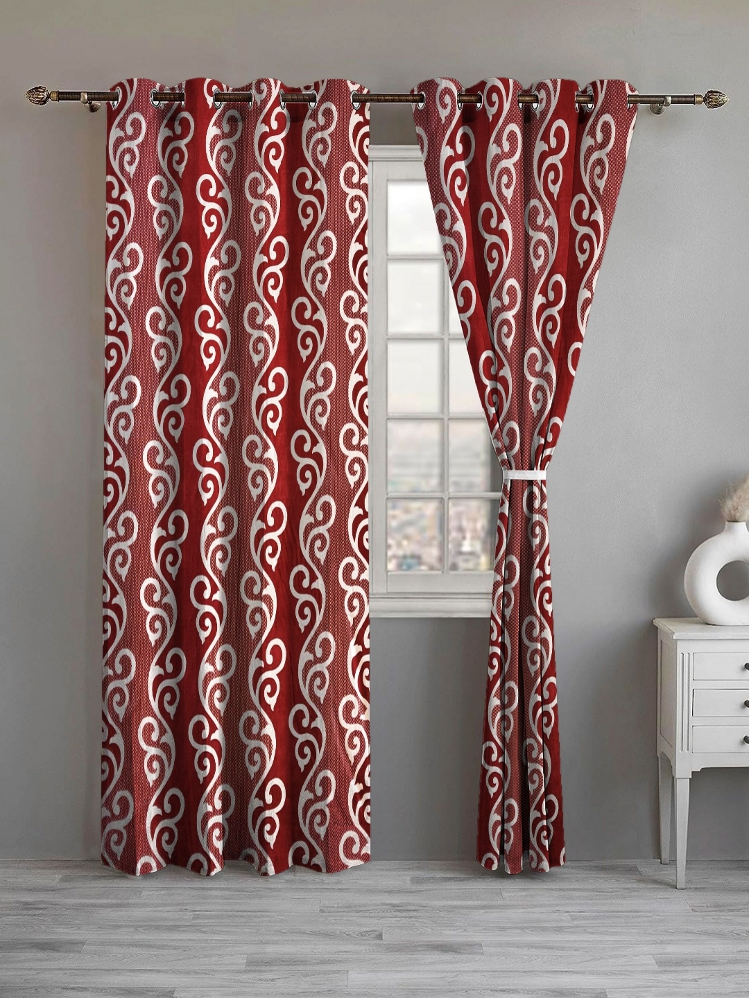 

Lunar Days Maroon Set of 2 Floral Room Darkening Long Door Curtain