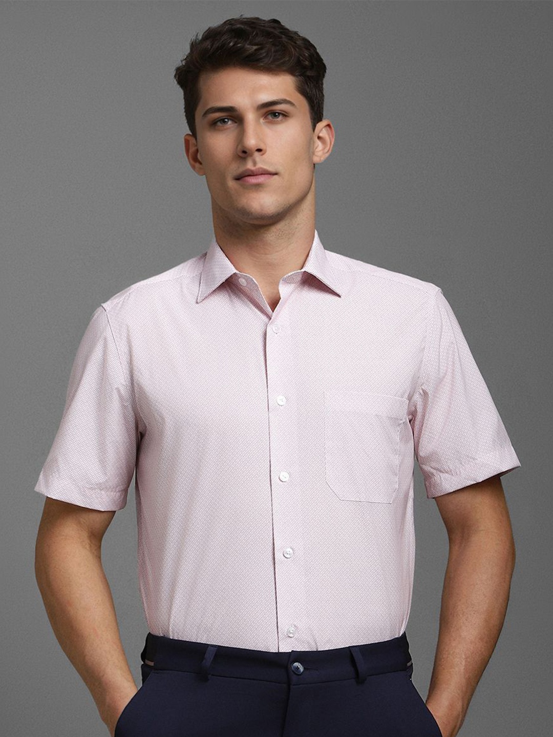

Louis Philippe Men Classic Opaque Printed Formal Shirt, Pink