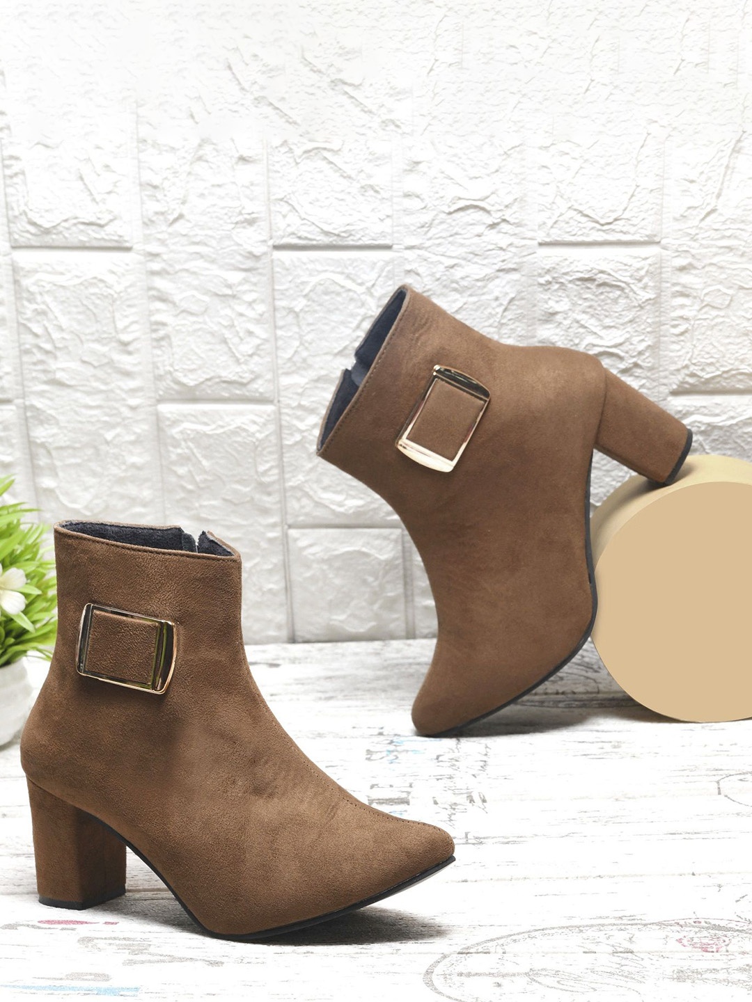 

Try Me Women Knee Length Short Regular Block Heel Boots, Tan