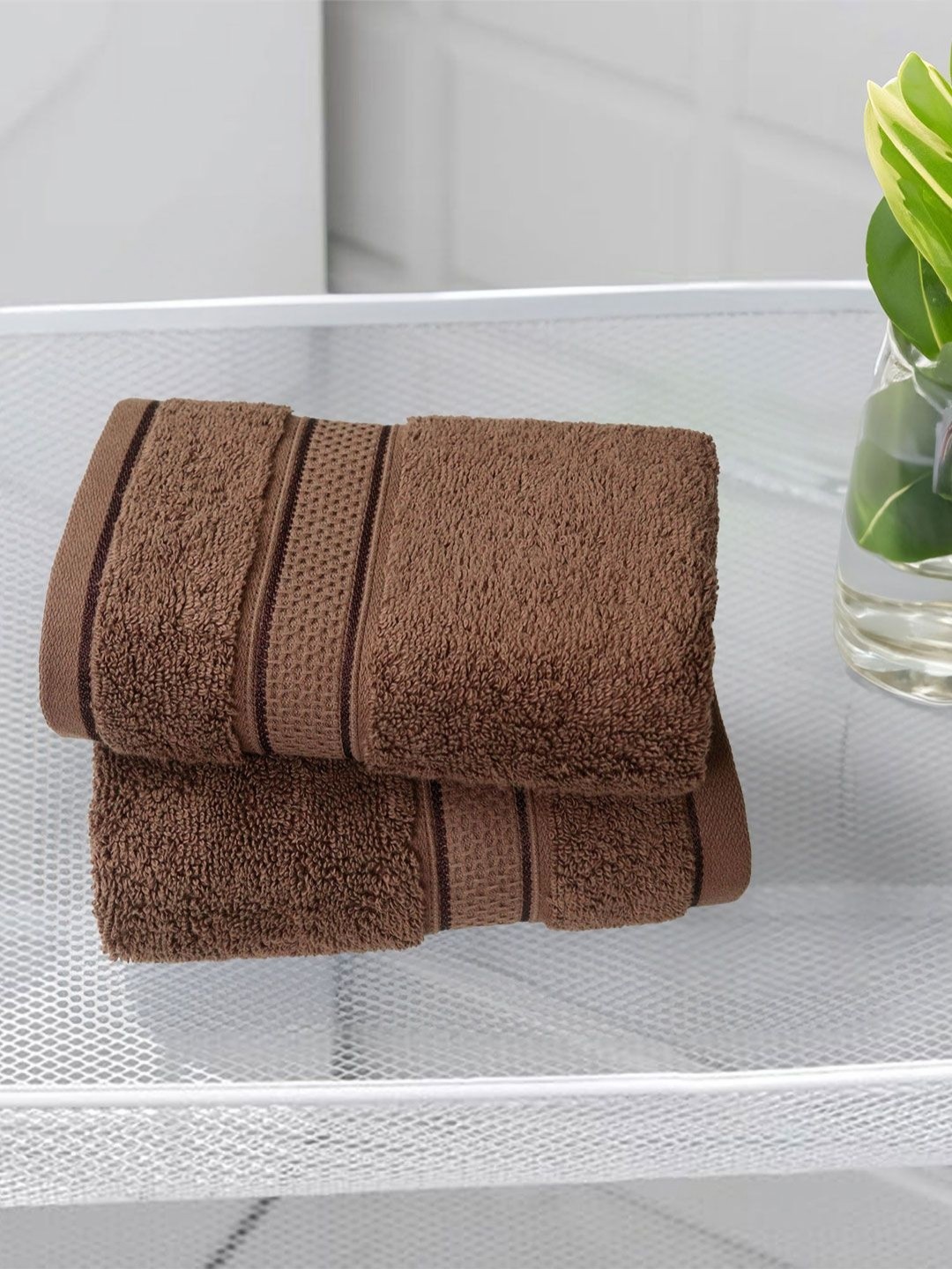 

MYTRIDENT 2-Pcs Brown 600 GSM Pure Cotton Hand Towels