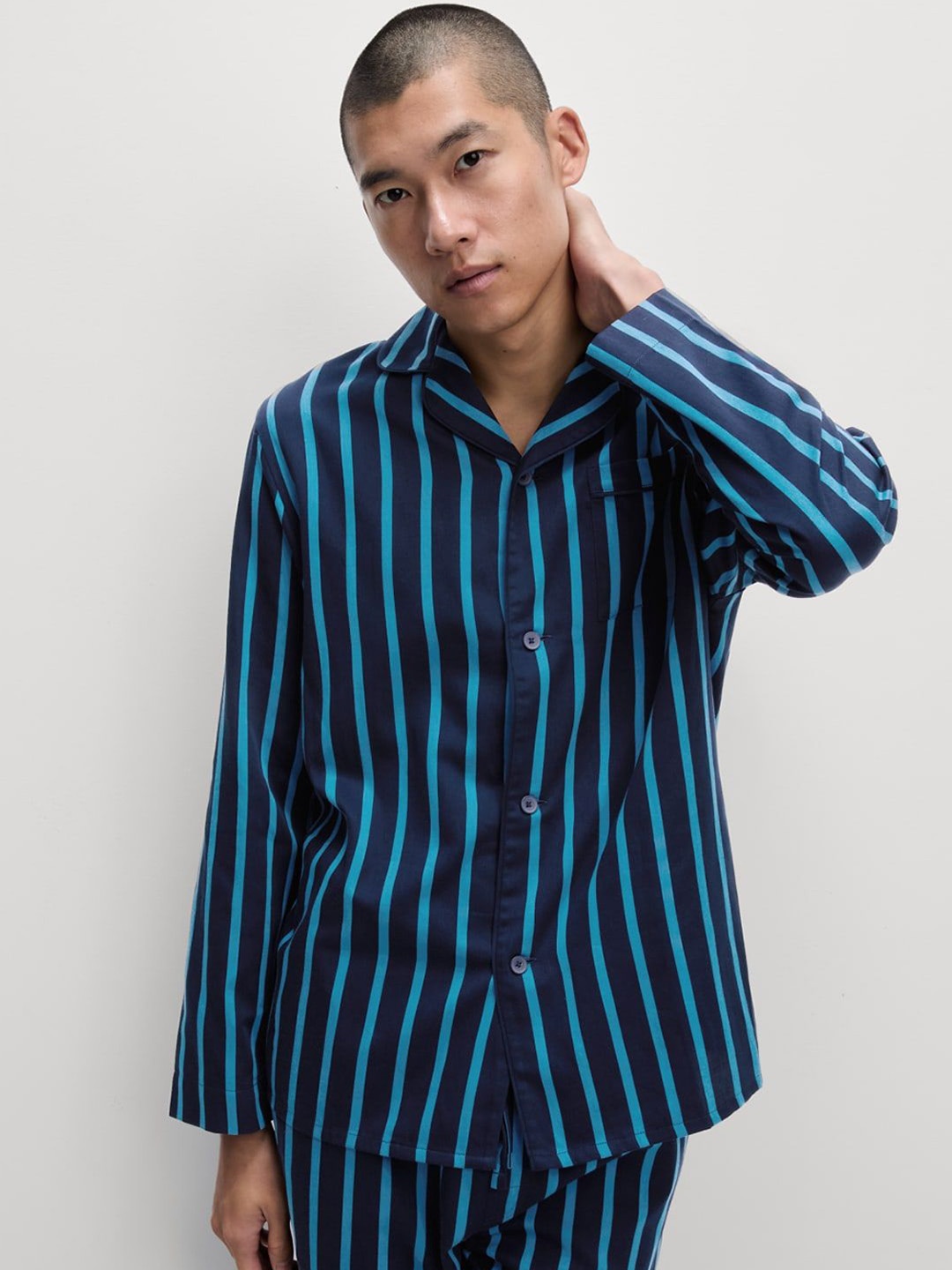 

Marks & Spencer Men Striped Night suit, Navy blue