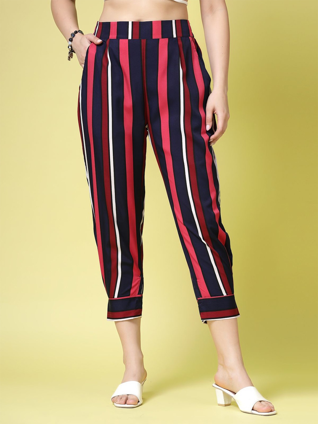 

BEING NAUGHTY Women Striped Palazzos, Pink