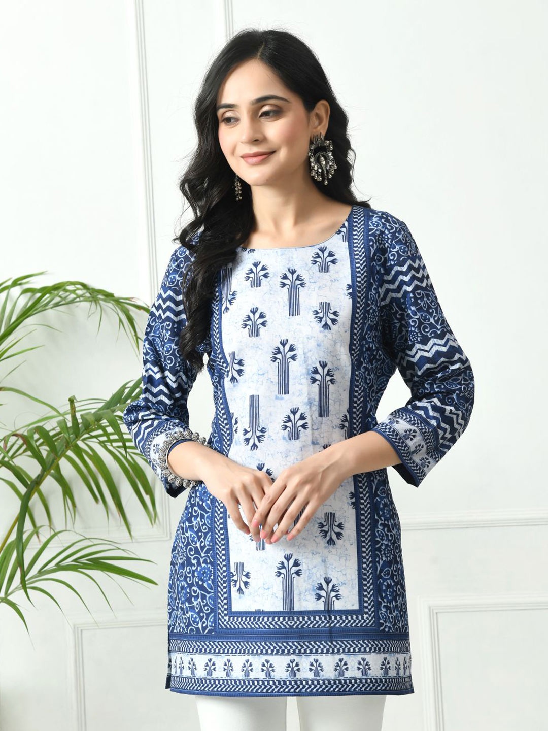 

MEESAN Printed Ethnic Tunic, Blue