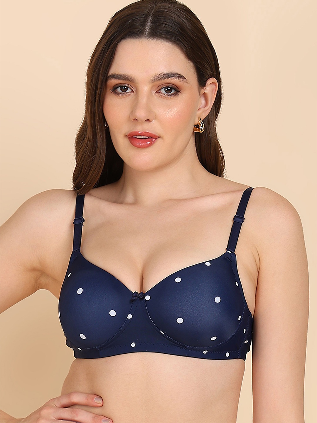 

Tweens Polka Dots Printed Medium Coverage Lightly Padded T-shirt Bra with All Day Comfort, Navy blue