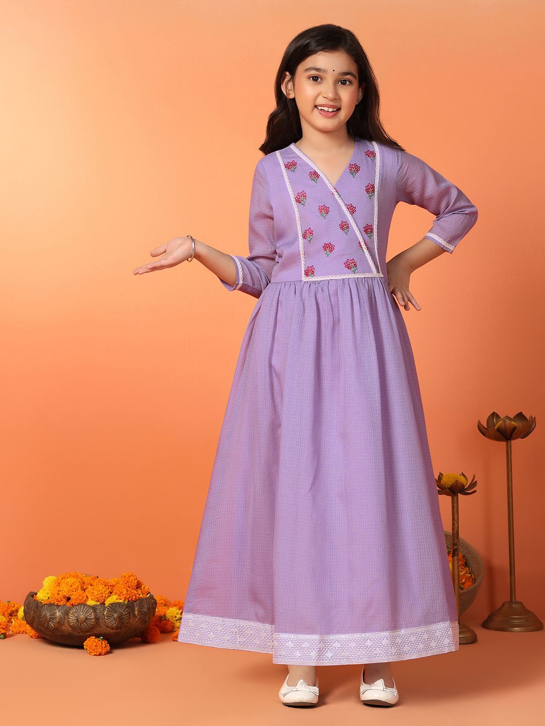 

BAESD Girls Floral Embroidered Fit & Flare Maxi Dress, Purple