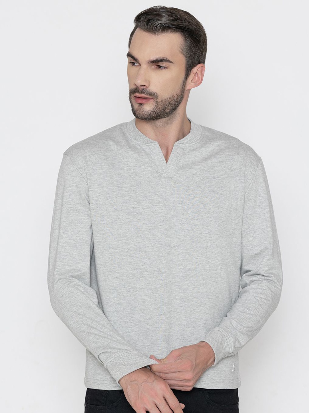 

Bonjour Men Cotton V-Neck Sweatshirt, Grey