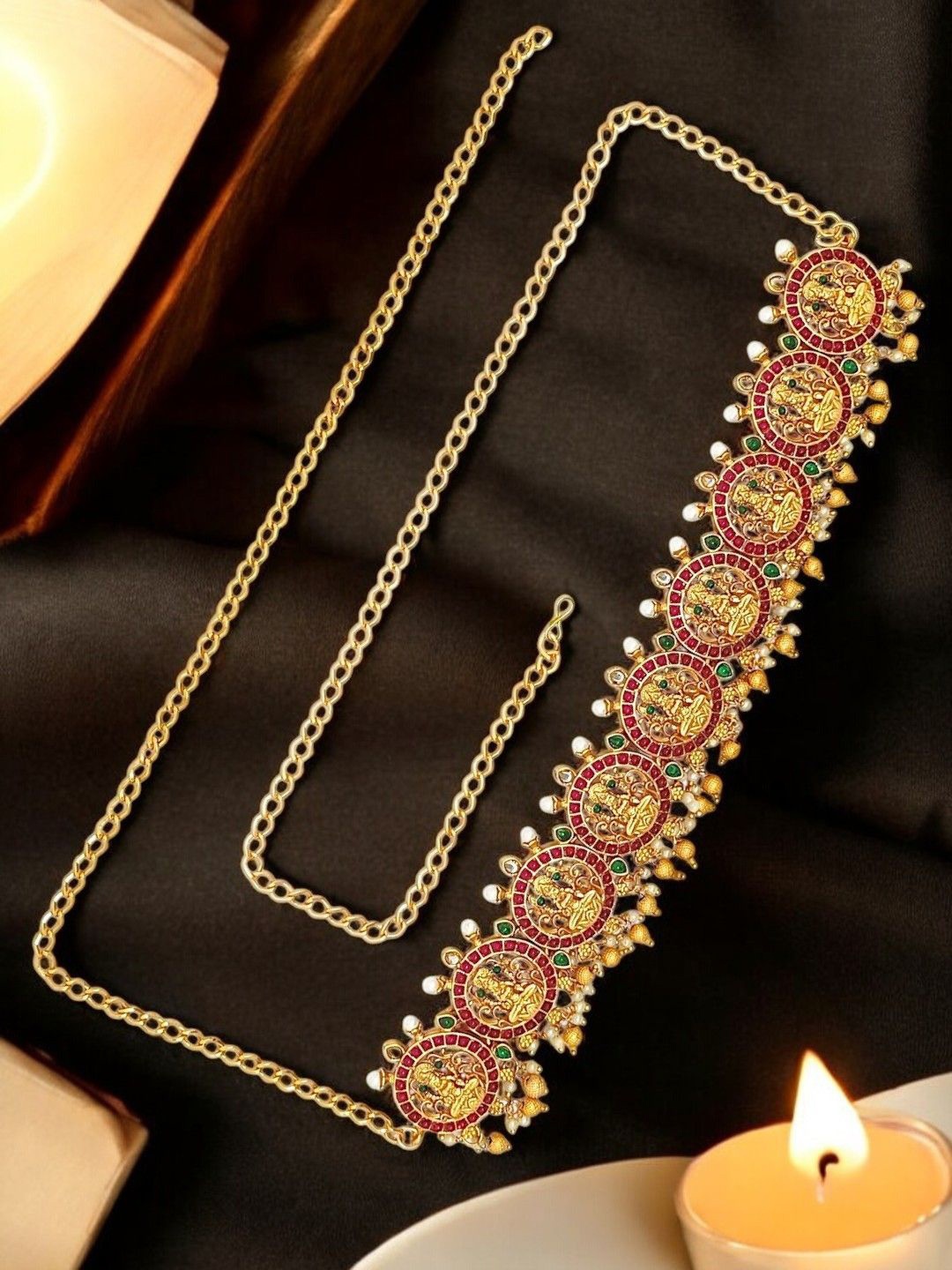 

FEMMIBELLA Artificial Stones Studded Waist Chain Saree Accessories, Gold