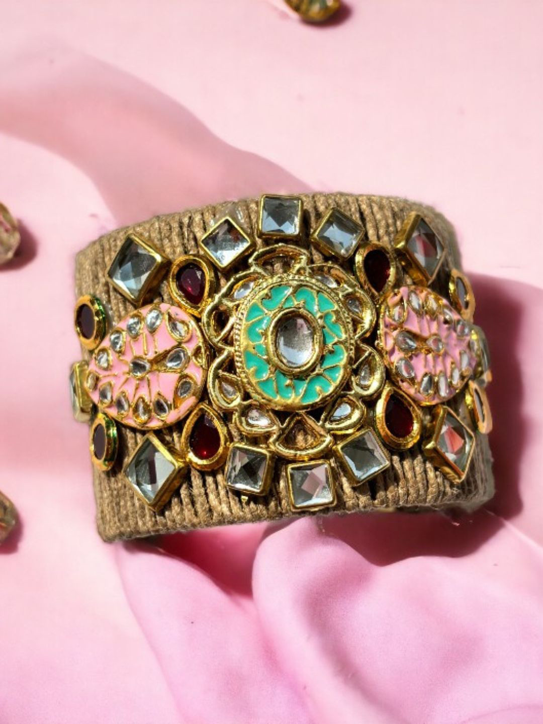 

VIVAZS Women Brass Kundan Gold-Plated Cuff Bracelet