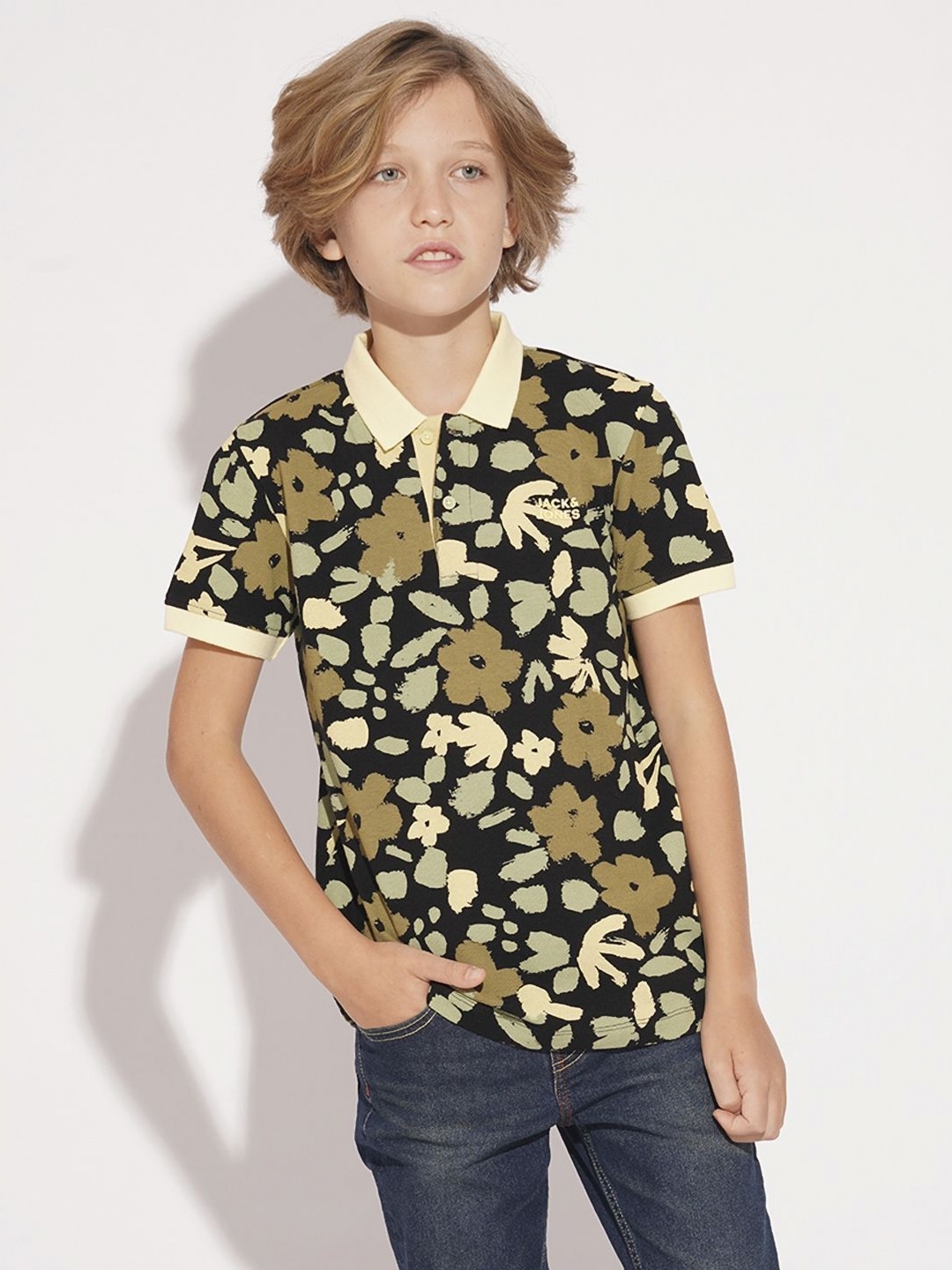 

Jack & Jones Junior Boys Floral Printed Polo Collar Pockets T-shirt, Multi