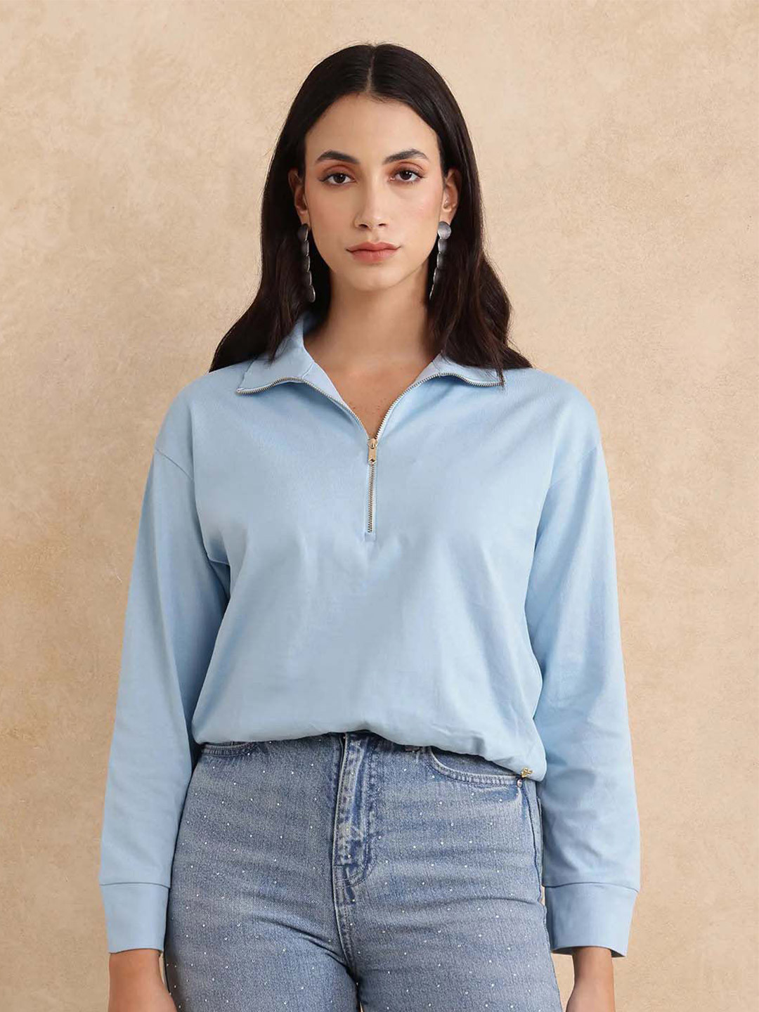 

RAREISM Women Cotton Long Sleeves Shirt Style Top, Blue