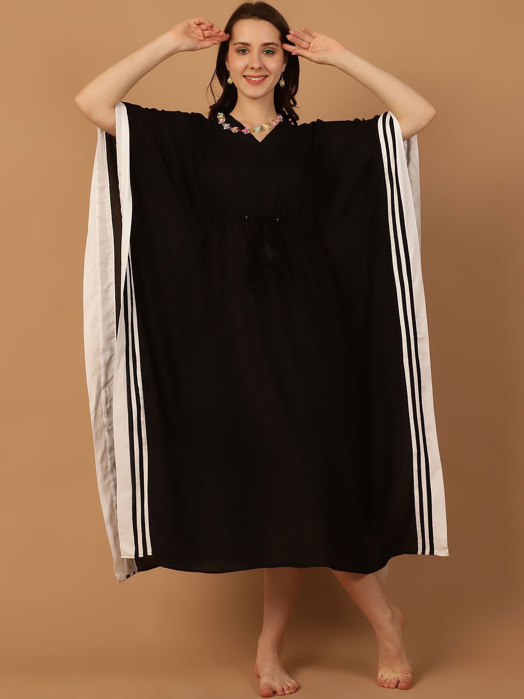 

Blissence Women V-Neck Maxi Kaftan Nightdress, Black