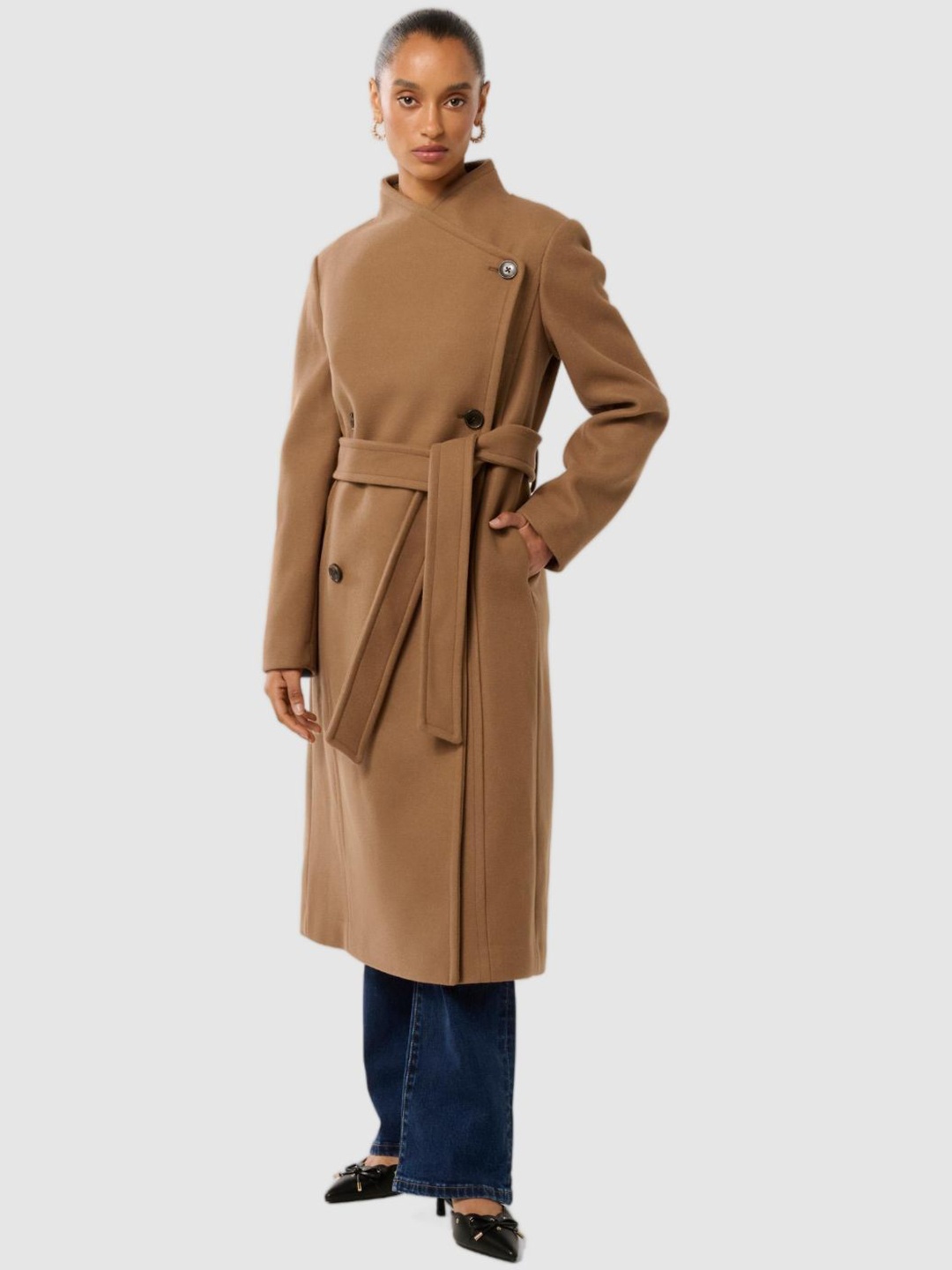 

Forever New Ari Petite Funnel Neck Overcoat, Brown