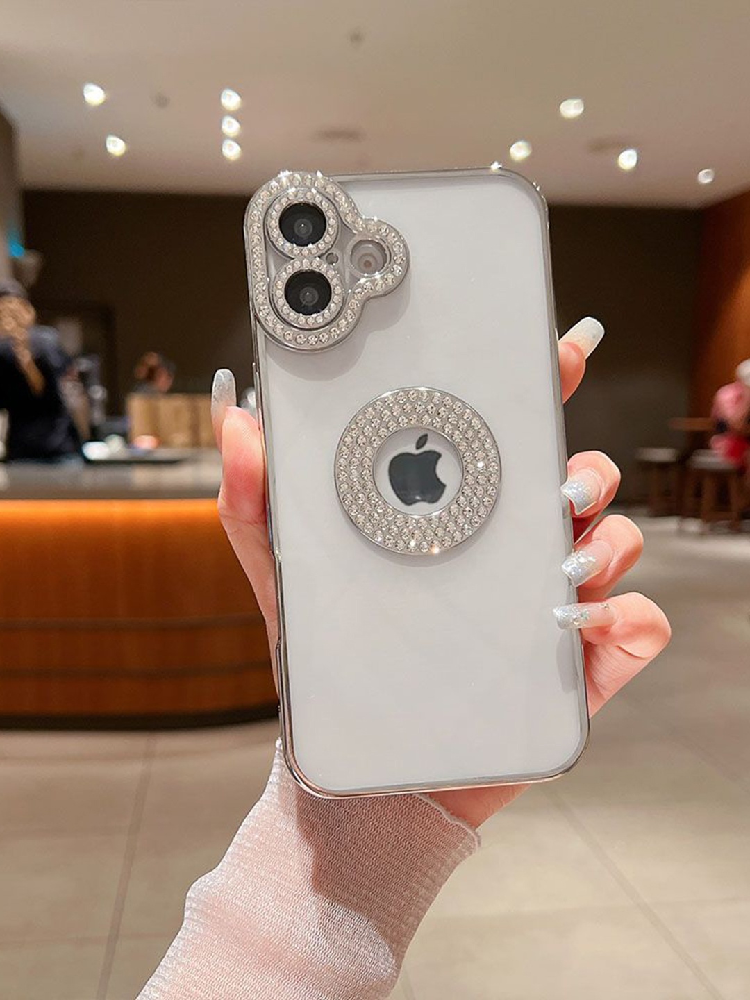 

LuxuryKase Silver Embellished LK030 iPhone 16 Plus Logo Hole Phone Case