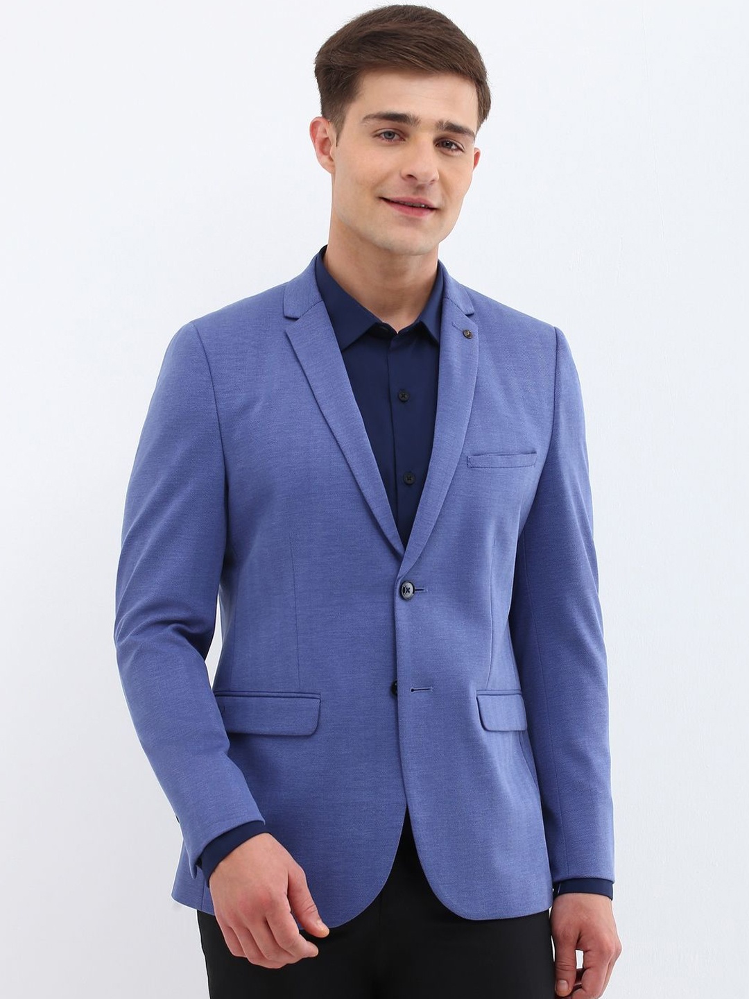 

Allen Solly Men Self Design Slim Fit Single-Breasted Blazer, Blue