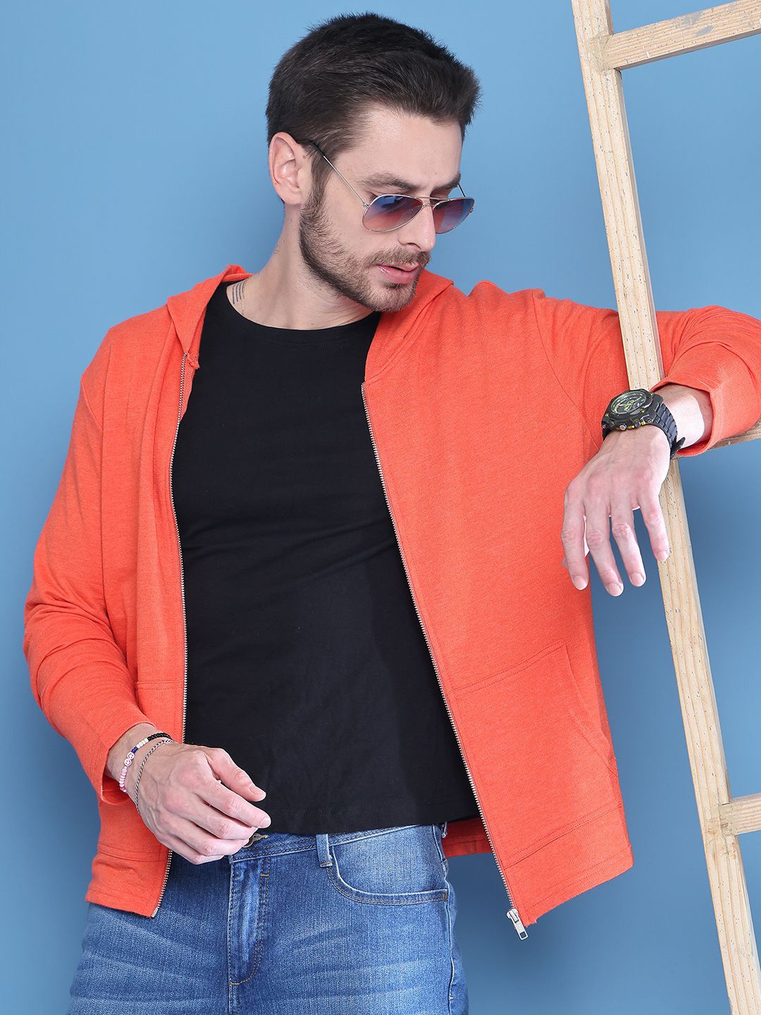 

DOOR74 Men Hooded Cotton Sweatshirt, Orange