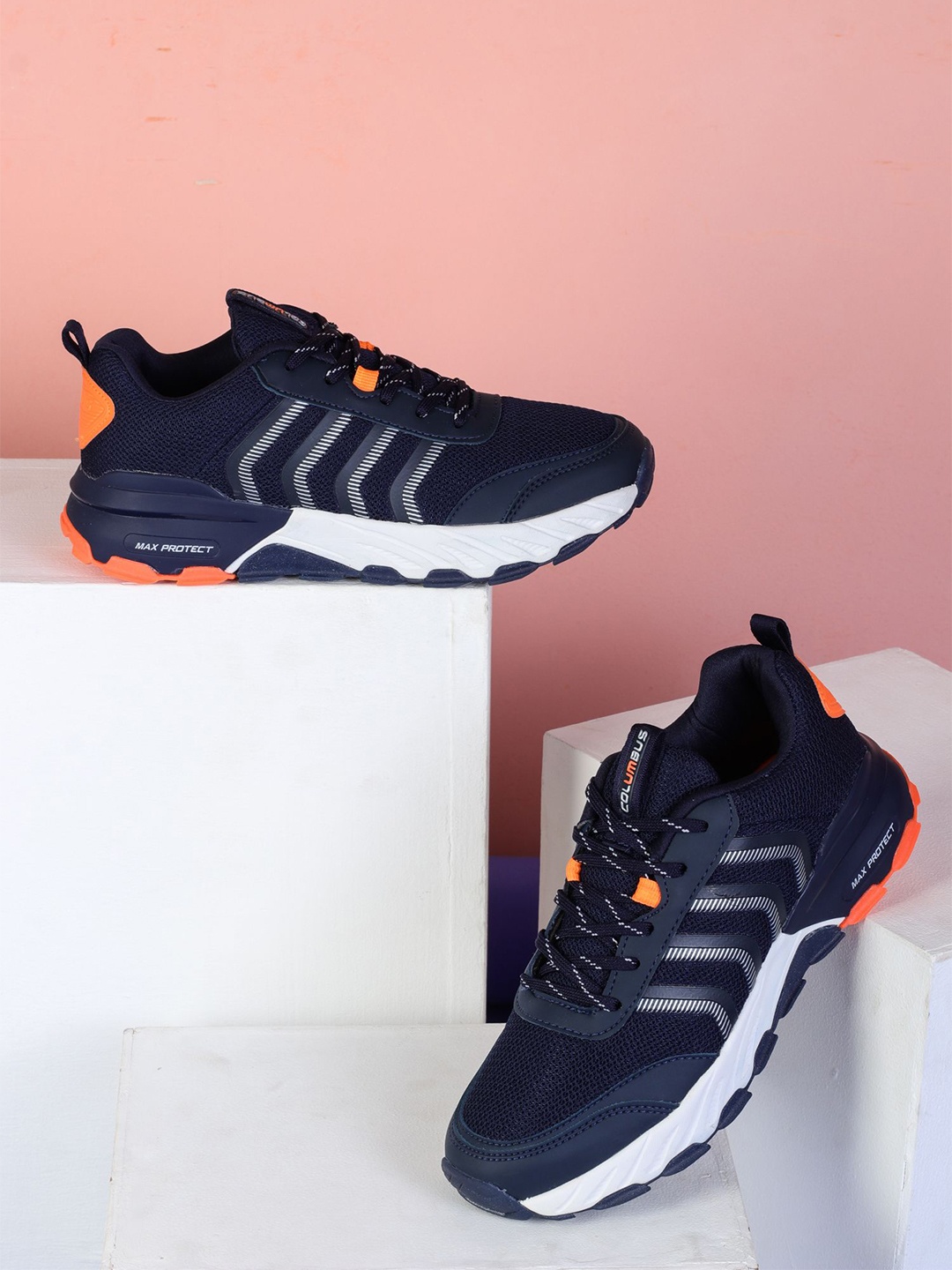 

Columbus Men Mesh Running Non-Marking Sports Shoes, Navy blue