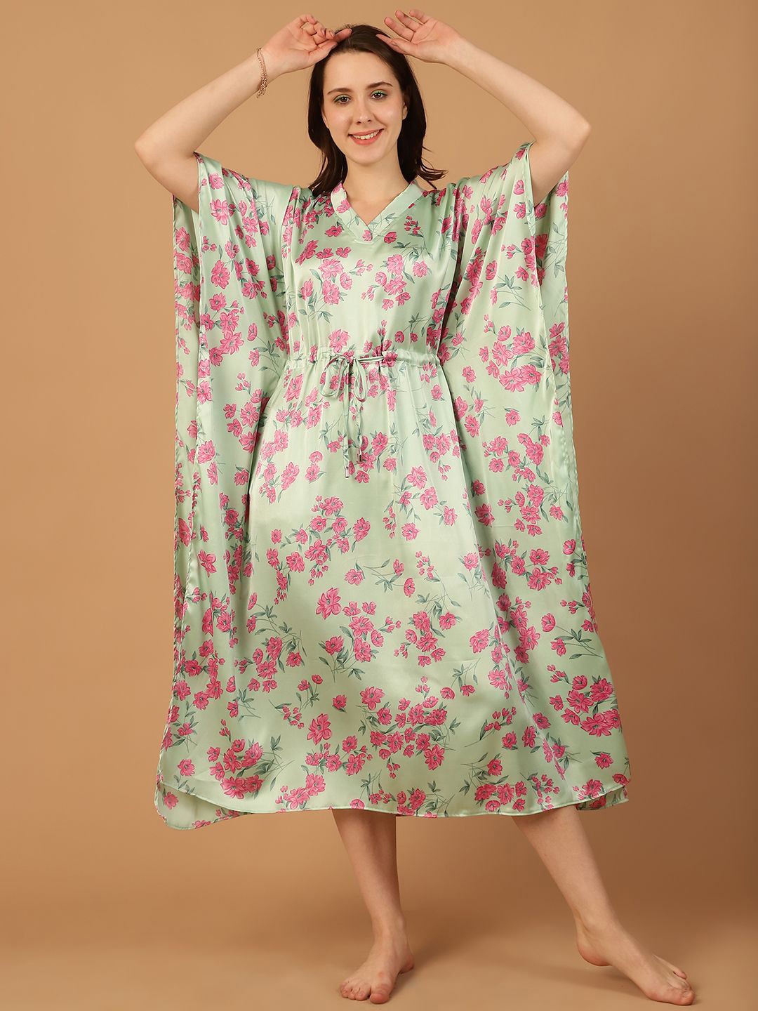 

Blissence Women Printed Kaftan Nightdress, Green