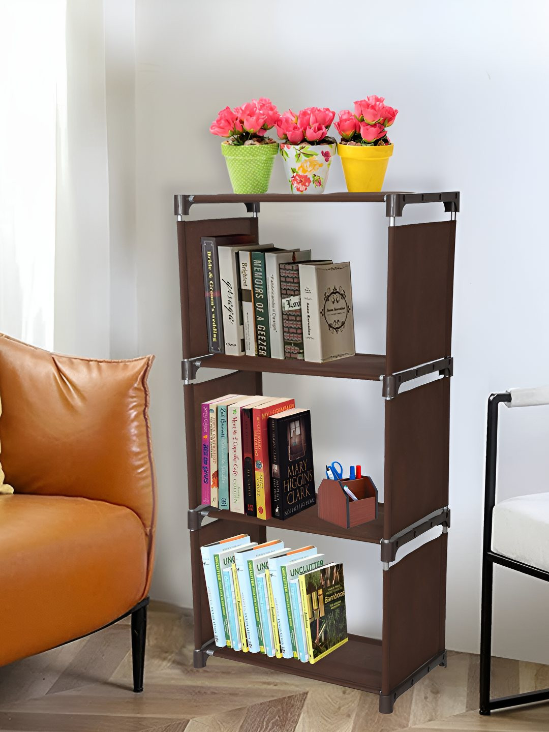 

Decent Hut Brown Metal 4-Tier Open Book Shelf