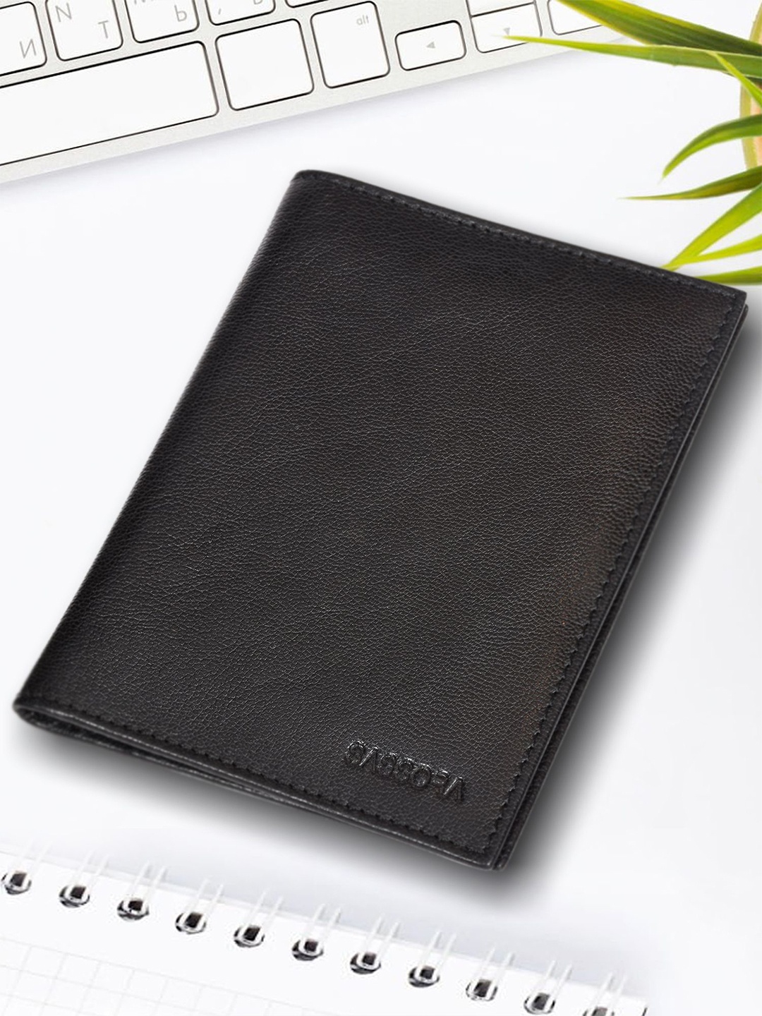 

Sassora Unisex Embroidered Leather Passport Holder, Black