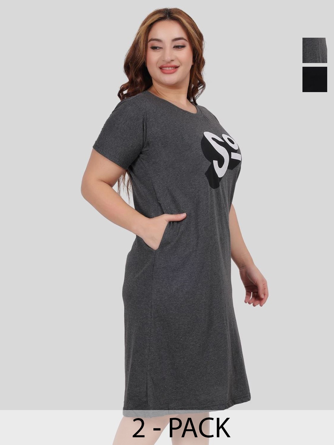 

Fabme Printed Nightdress, Black