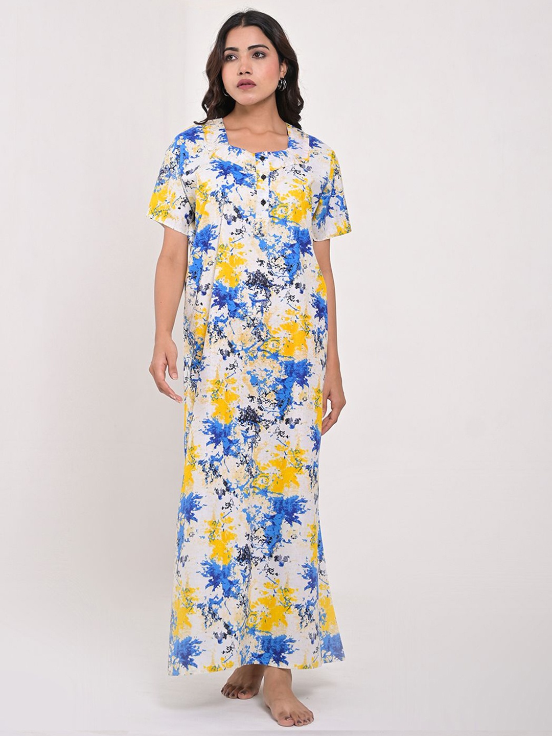 

Apratim Printed Pure Cotton Maxi Nightdress, White