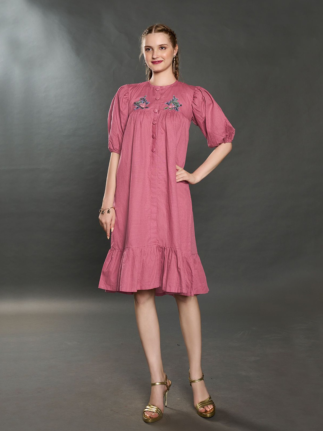 

ZILAIRE Linen Fit & Flare Dress, Pink